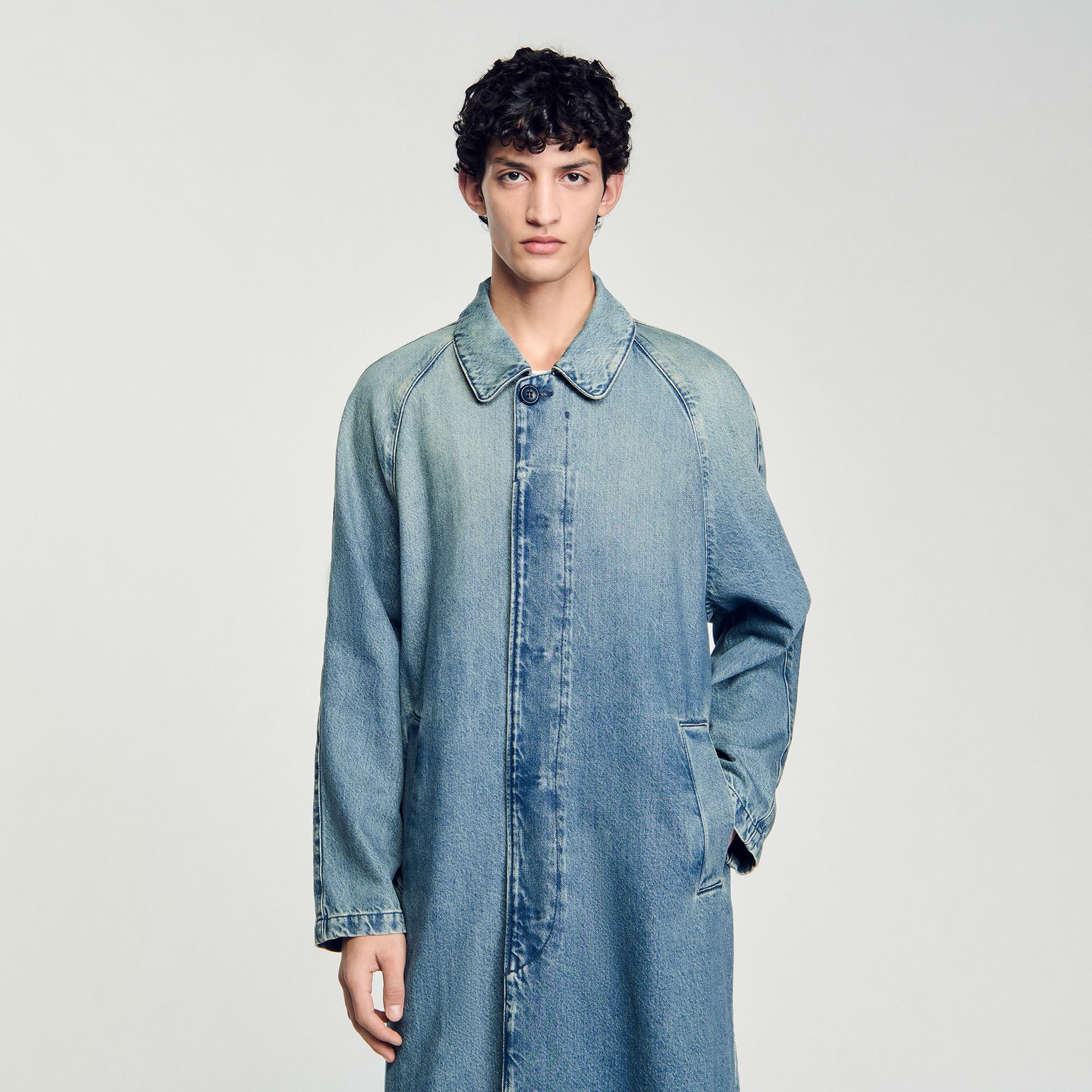 LONG FADED DENIM COAT - 4