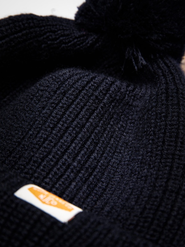 Chunky Pompom Wool Beanie Navy - 4
