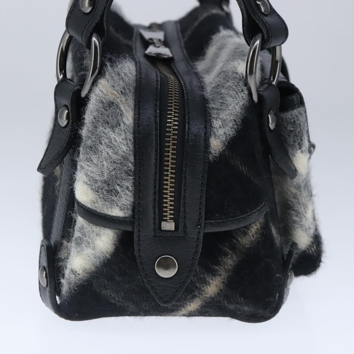 Burberry Nova Check Blue Label Shoulder Bag Wool Leather Black - 3