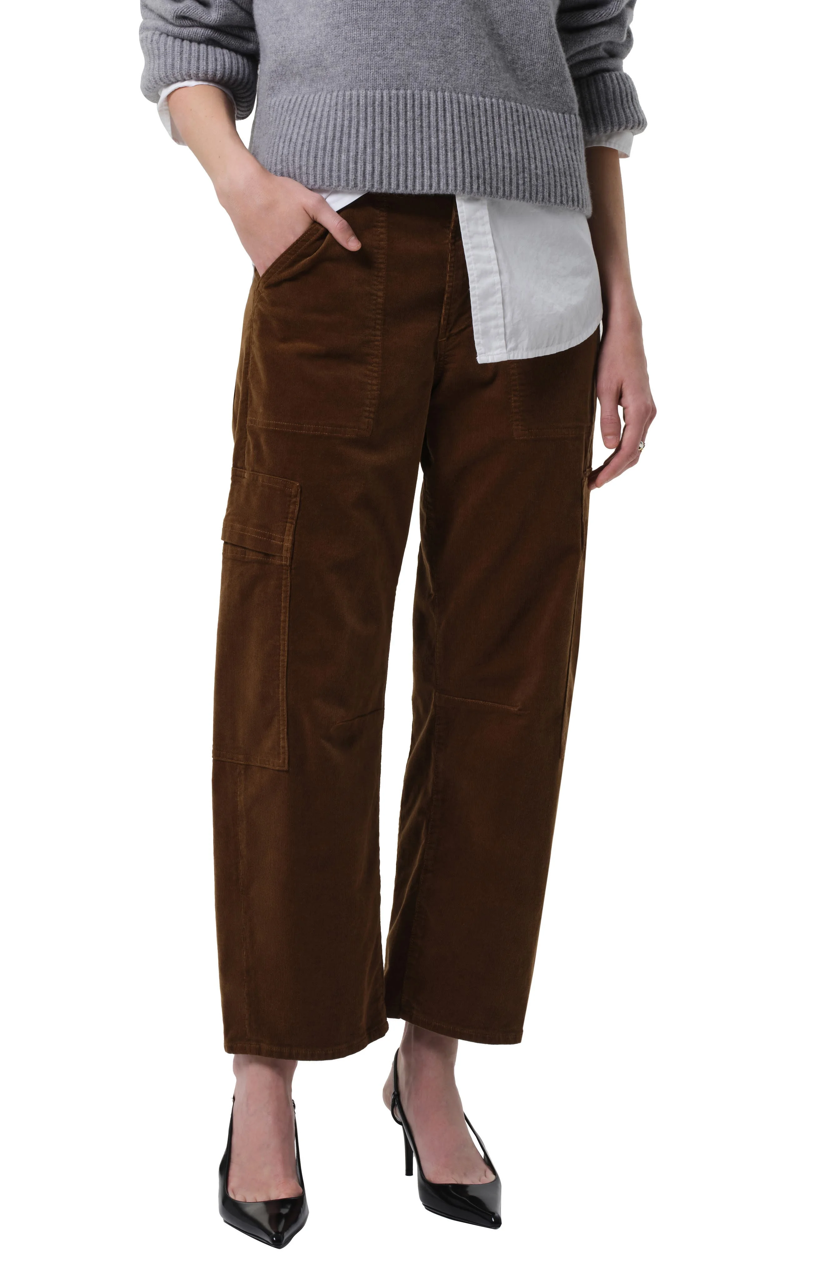 Citizens of Humanity Marcelle Low Rise Barrel Corduroy Cargo Pants in Manuka (Bronze) at Nordstrom - 1