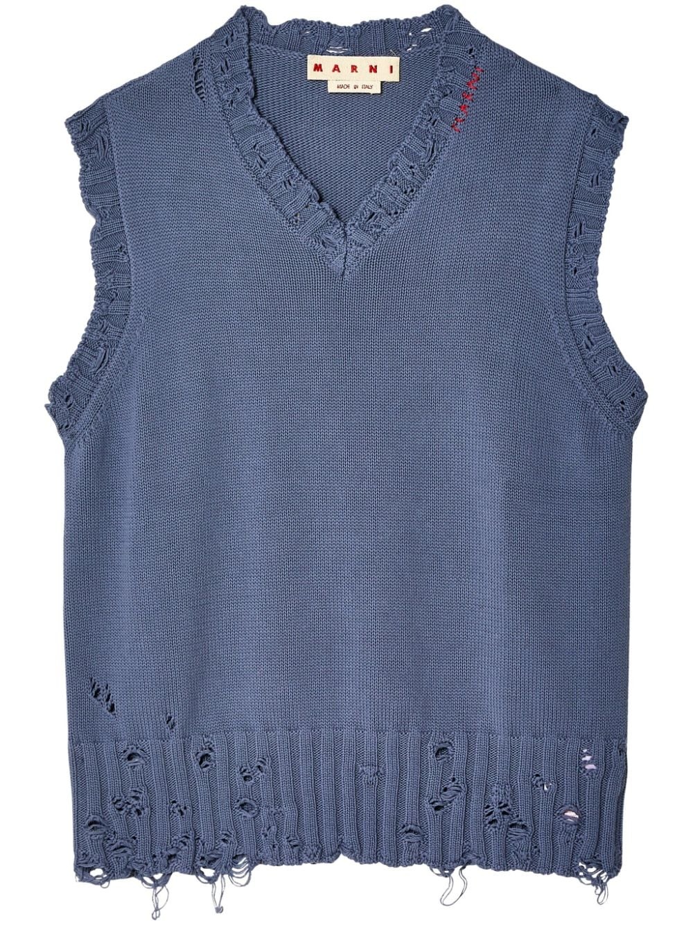 distressed V-neck knit vest - 1