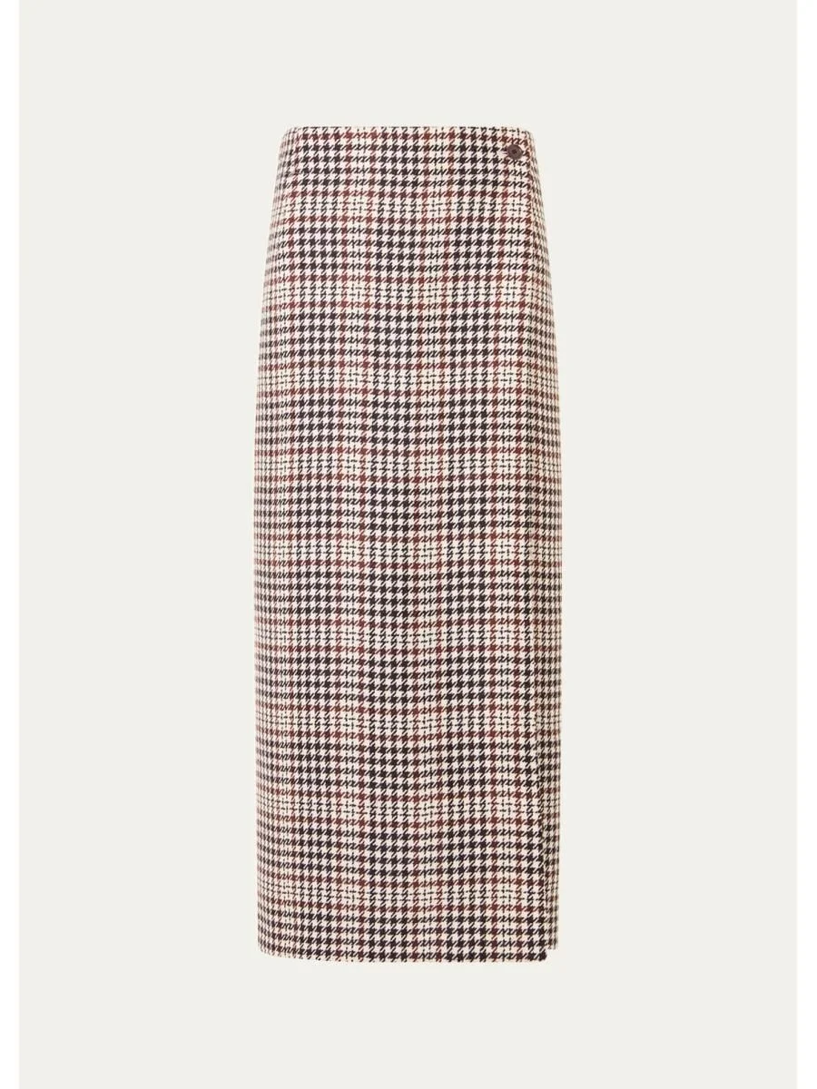 Houndstooth Check Midi Wrap Skirt - 1