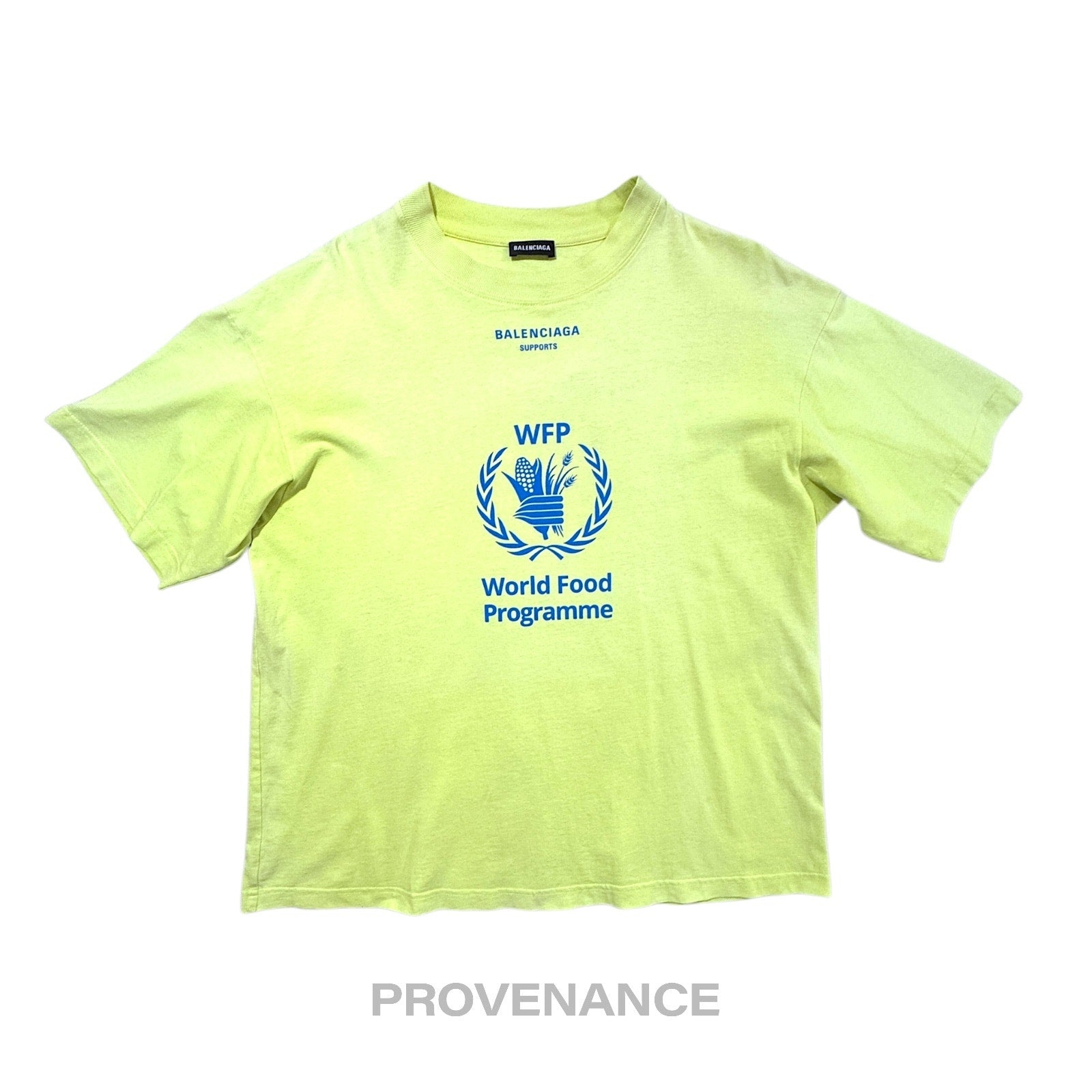 Balenciaga WFP Logo T-Shirt - Neon Yellow Blue XS - 1