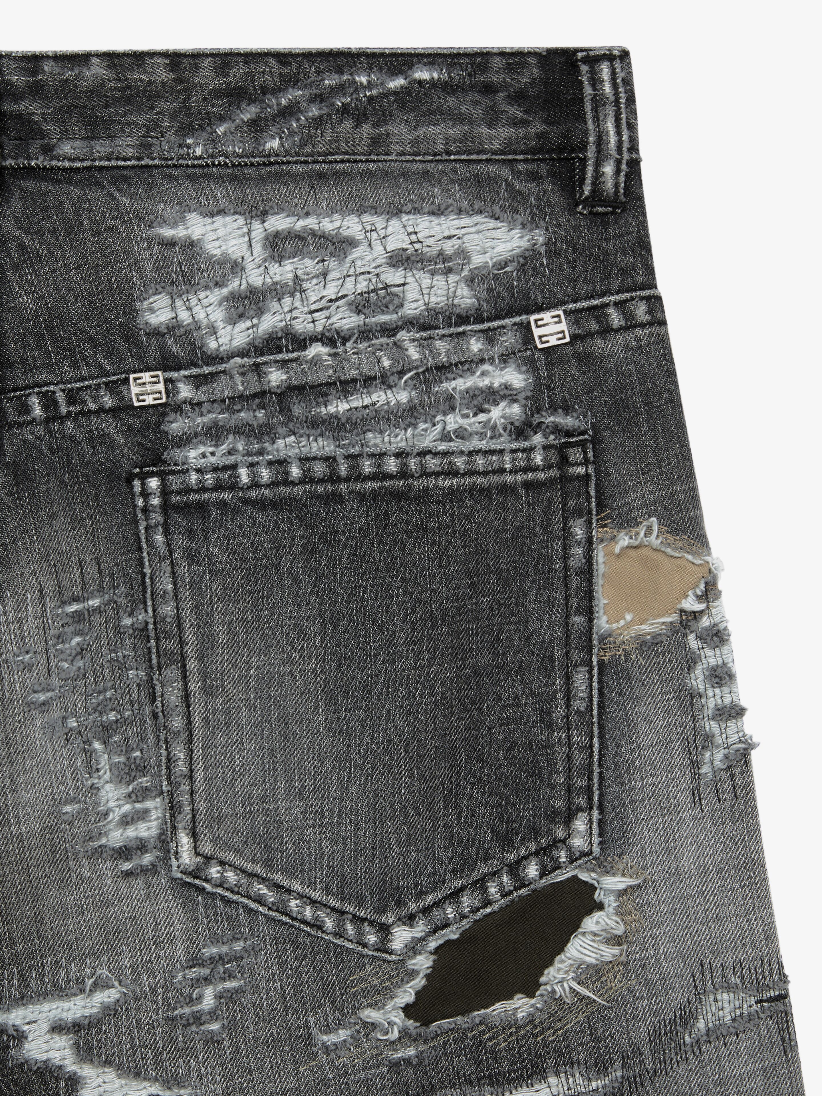 JEANS IN DESTROYED DENIM AND MOLESKIN - 5