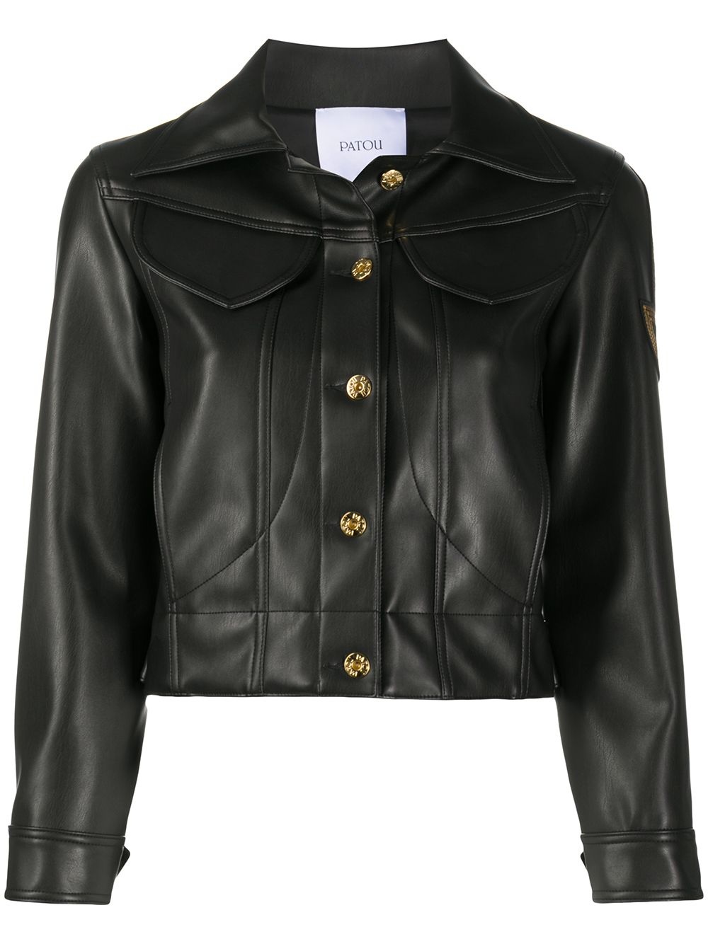 cropped leather-look jacket - 1