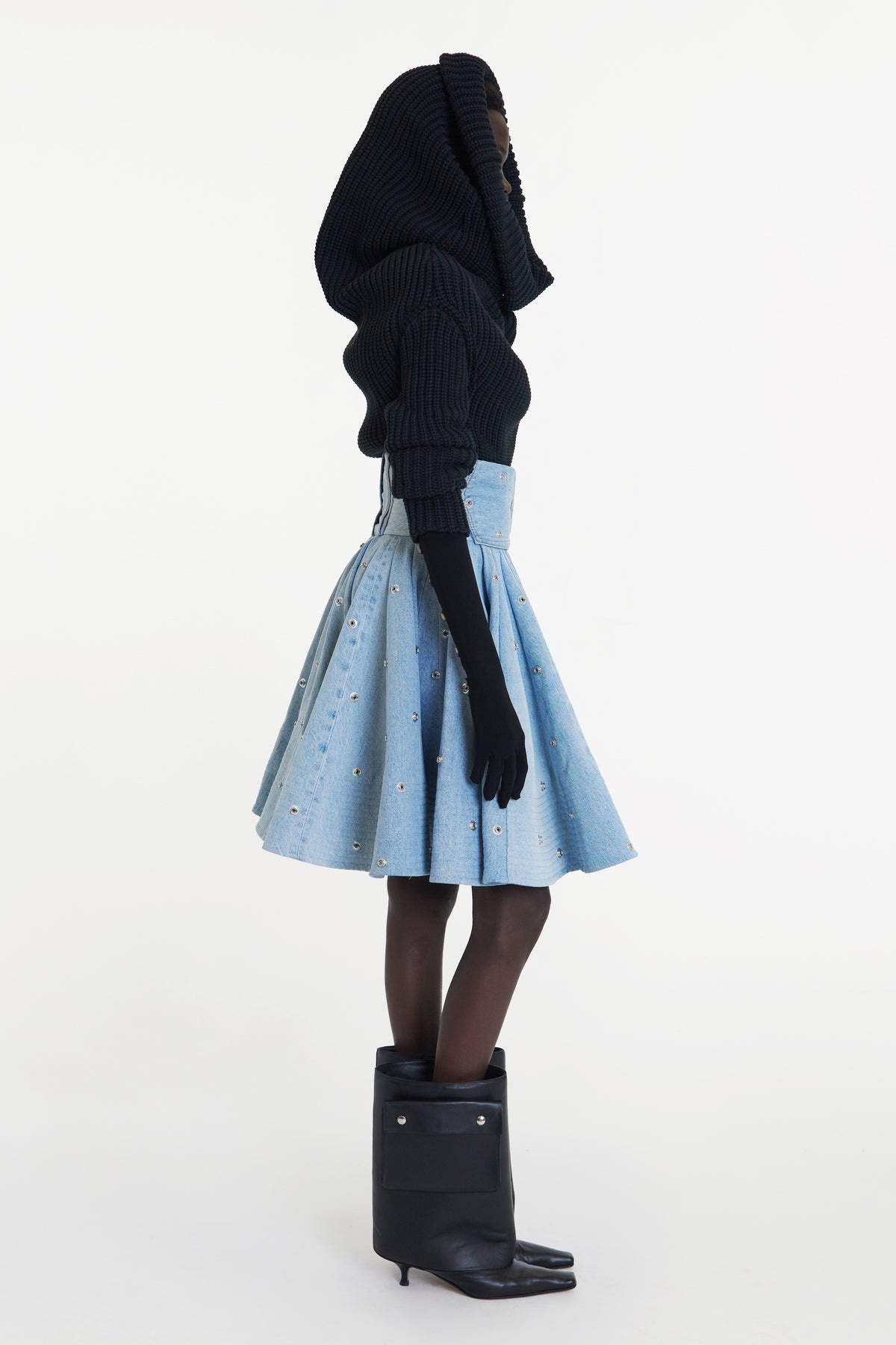 RECYCLED DENIM SKIRT WITH SNAPS BLUE - 3