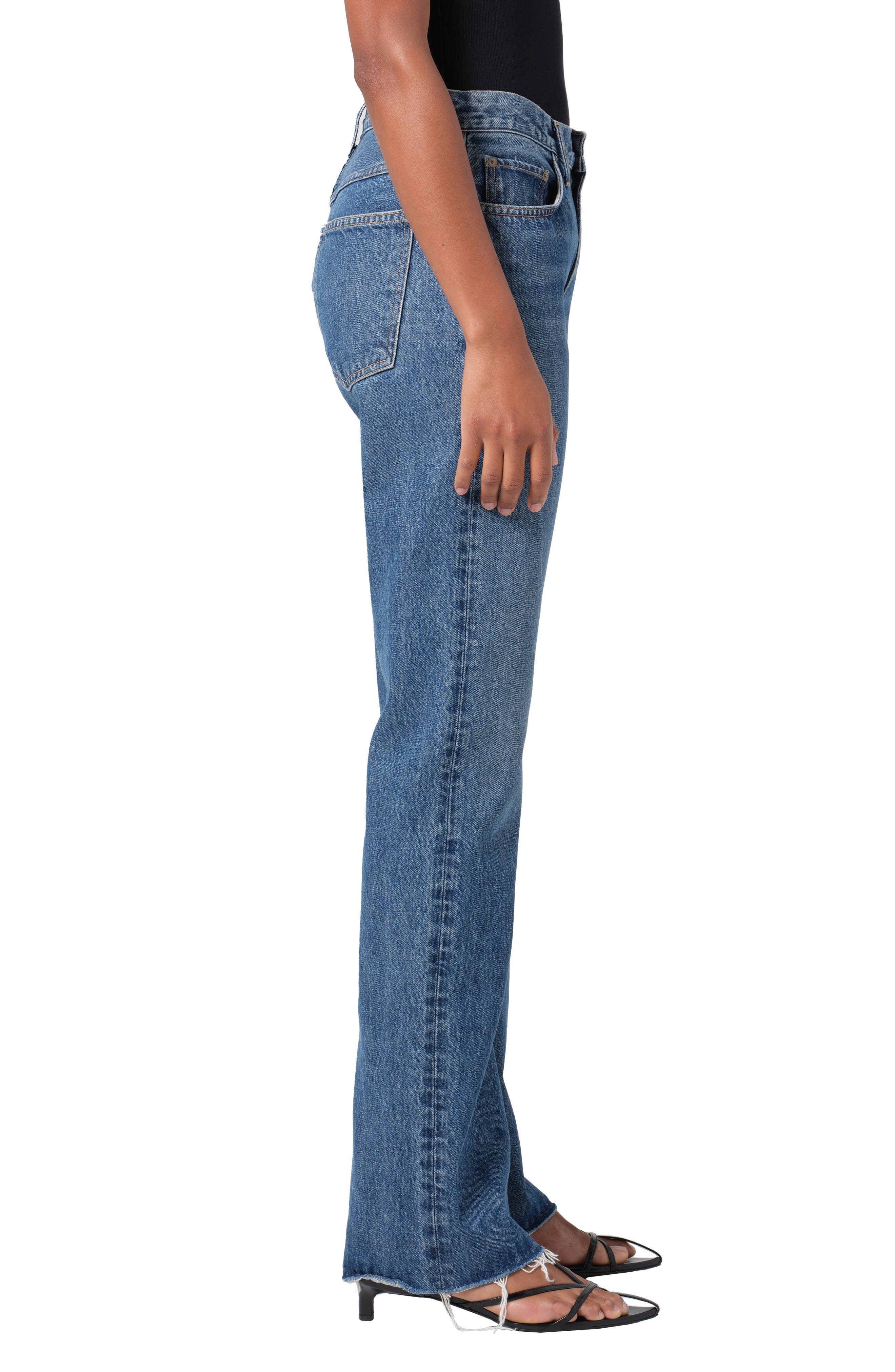 AGOLDE Leena High Waist Raw Hem Flare Leg Jeans in Placebo at Nordstrom - 3