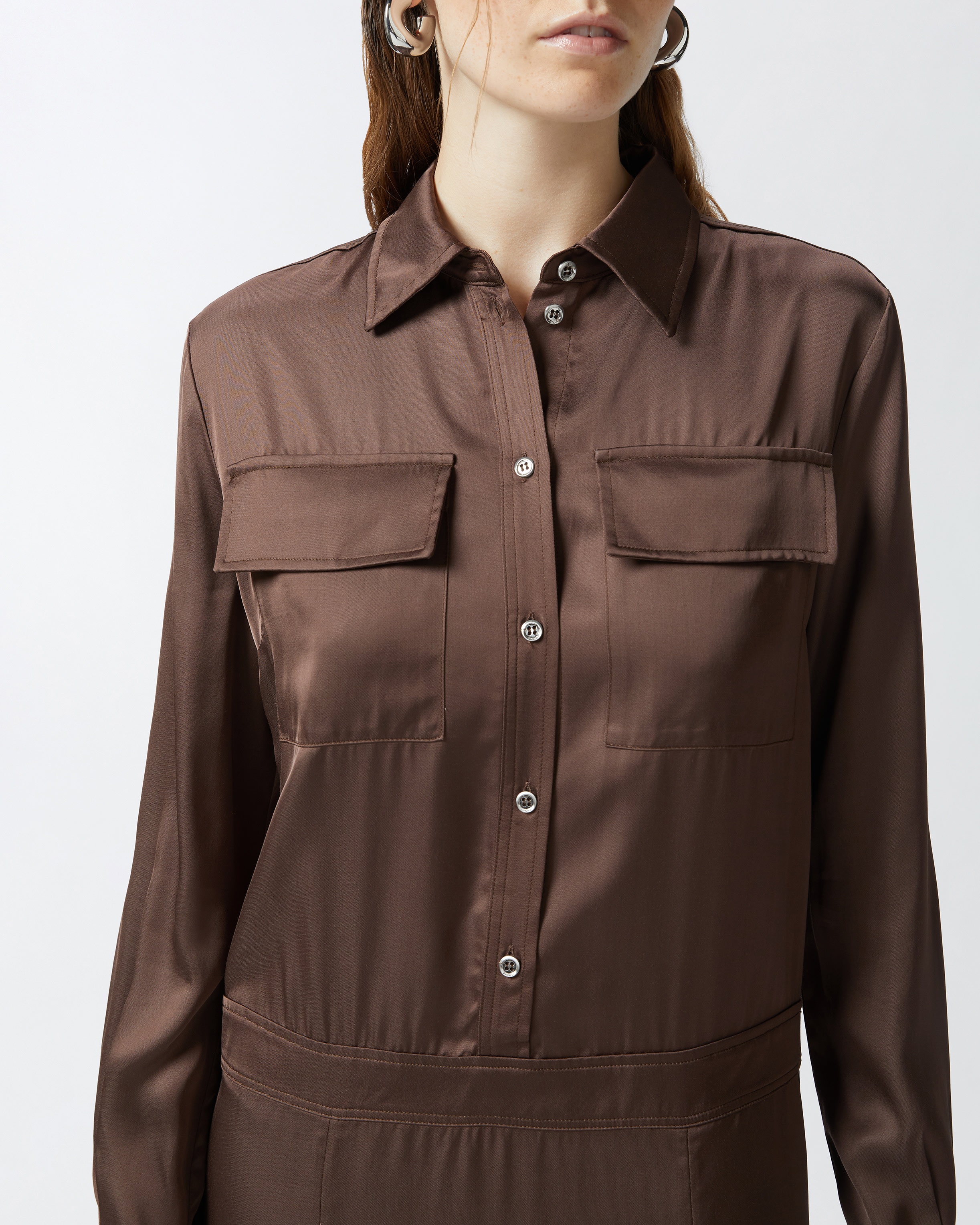 LONG SATIN SHIRT DRESS - 5