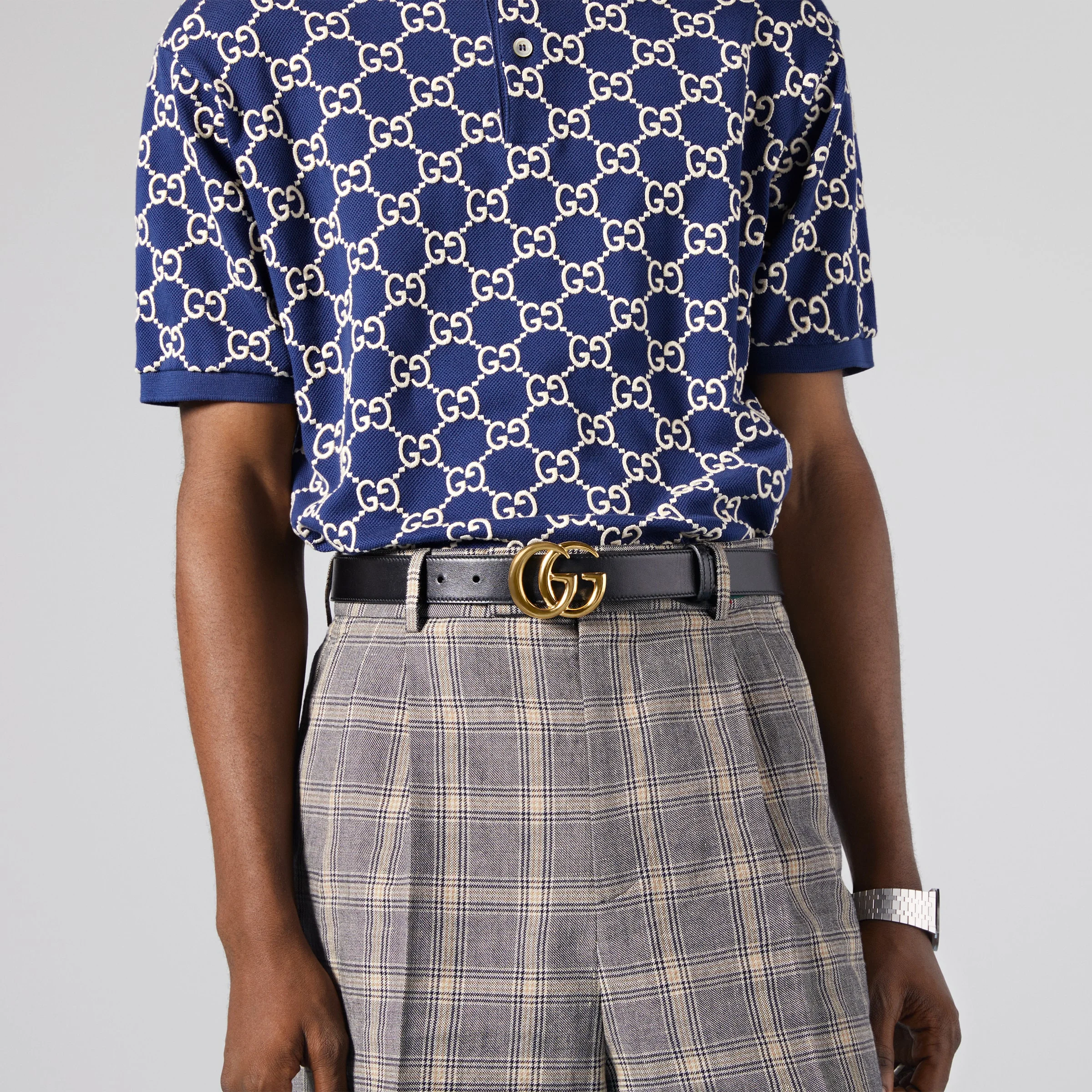 GG MARMONT LEATHER BELT WITH SHINY BUCKLE Gucci Black GG Marmont Wide Belt W/ Shiny Buckle 34 – THE CLOSET main image 3