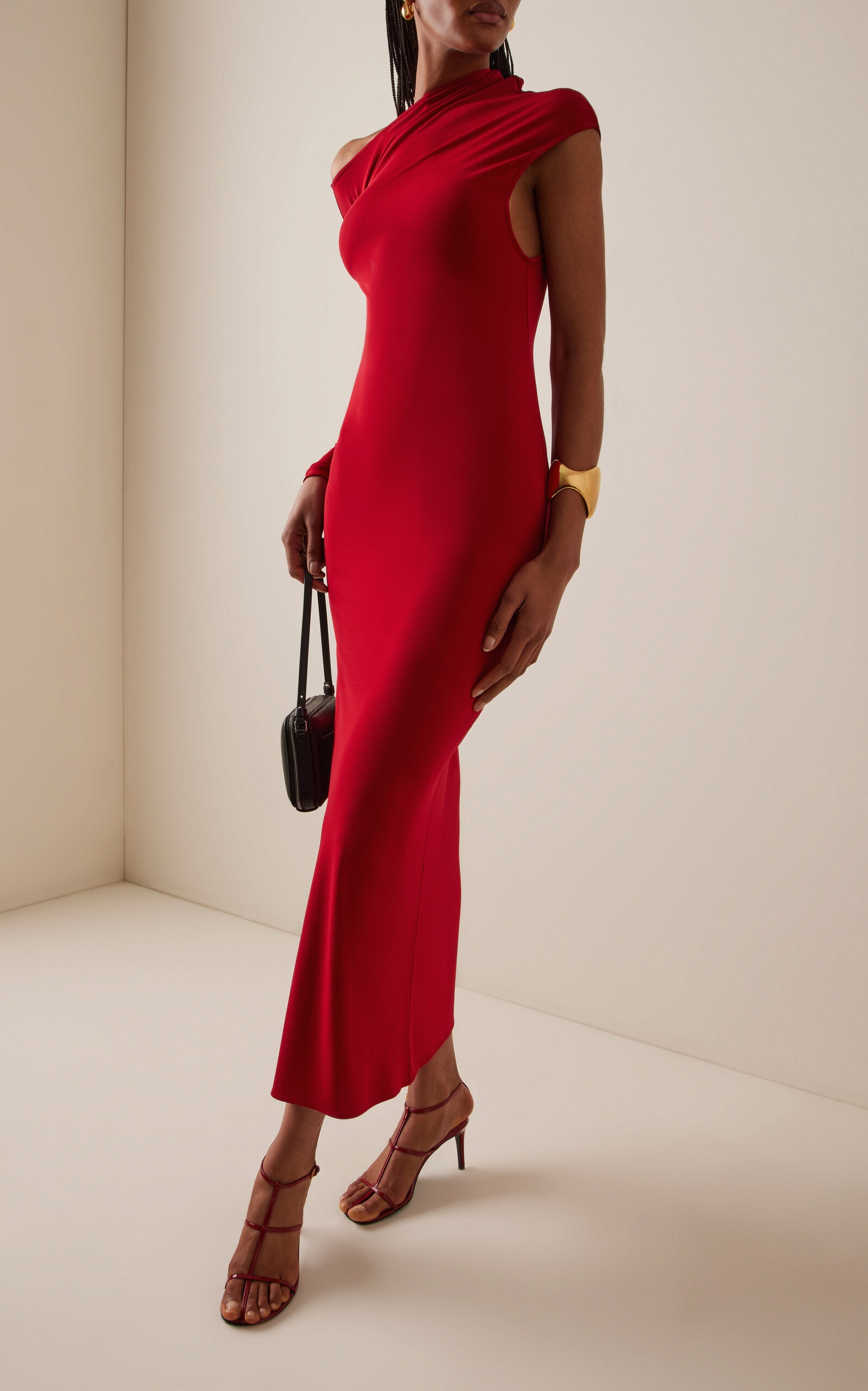 One-Shoulder Crepe-Jersey Maxi Dress red - 2