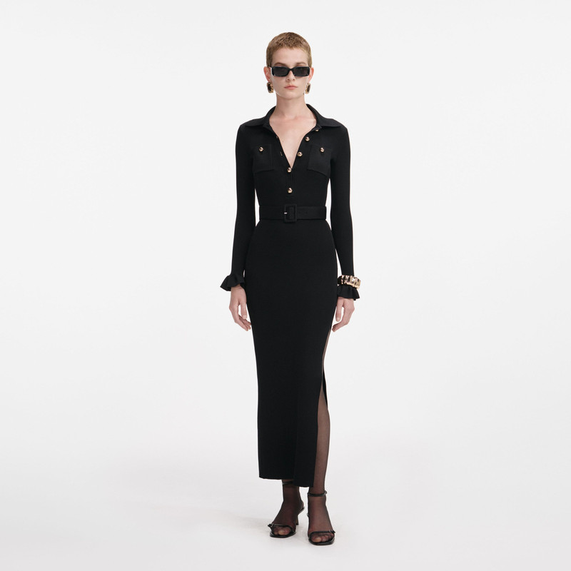 Black Ribbed Knit Maxi Dress - 1