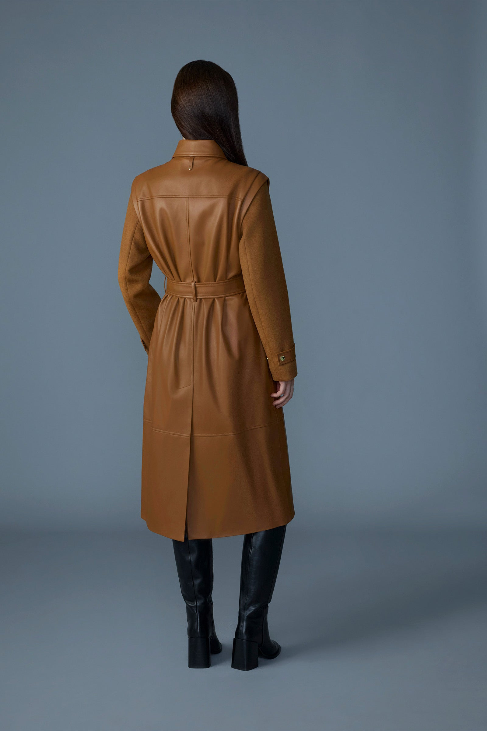 EVELINA 2-in-1 long Lamb Leather Coat with Removable Sleeves - 5