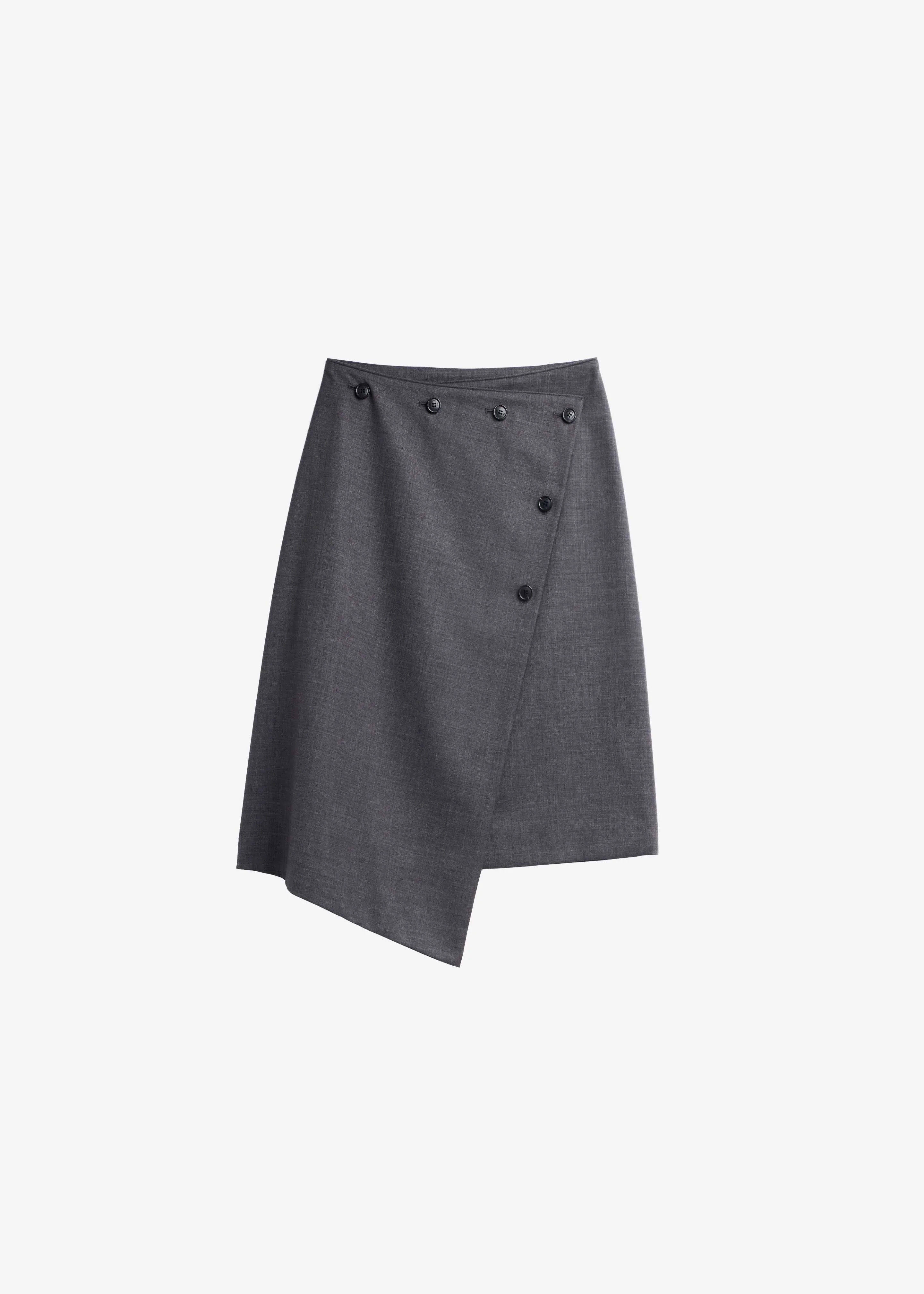 Lowell Asymmetric Midi Skirt - Grey Melange - 1