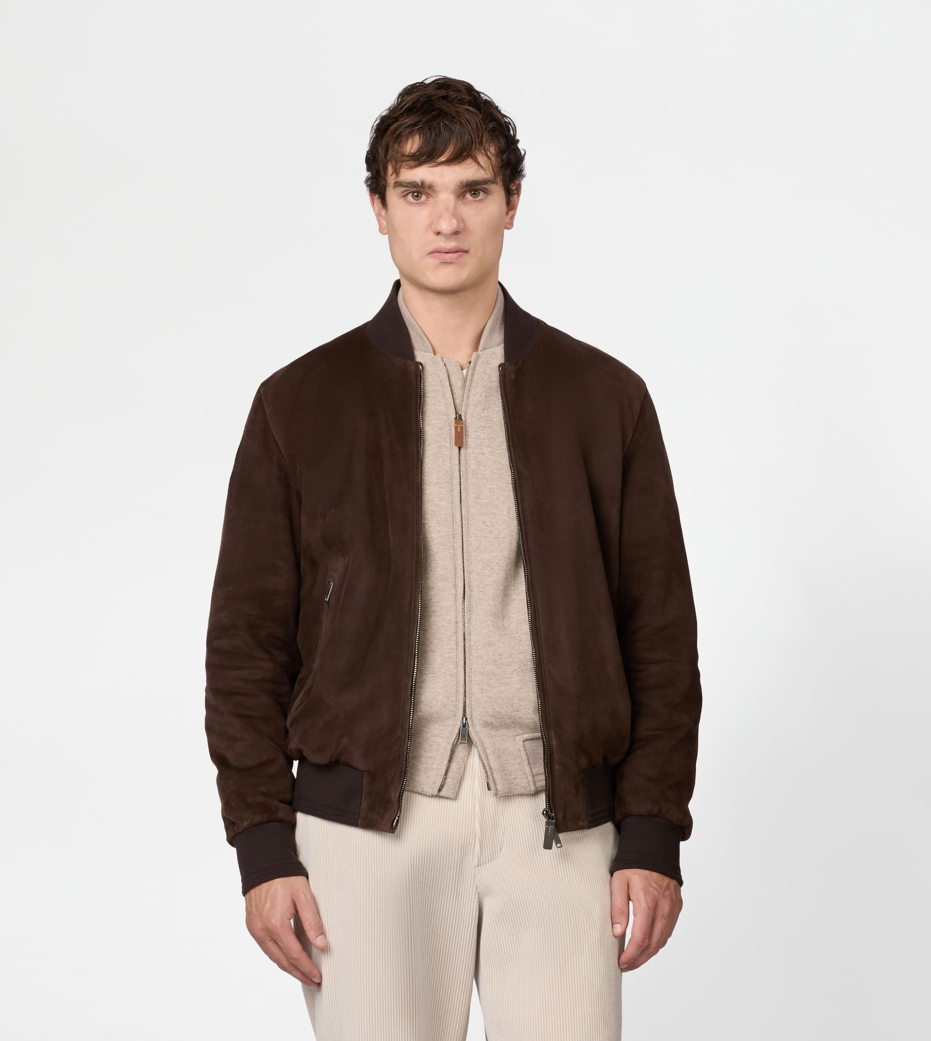 BOMBER JACKET IN PASHMY SUEDE - BROWN - 3