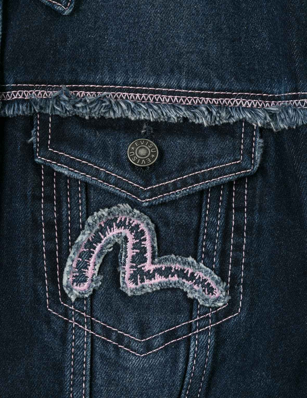 Seagull Appliqué Embroidery Loose Fit Washed Denim Jacket - 5