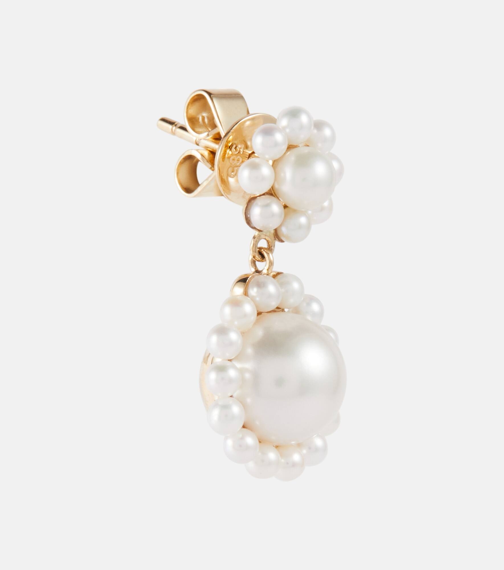Deux Jeanne 14kt yellow gold single earring with pearls - 4