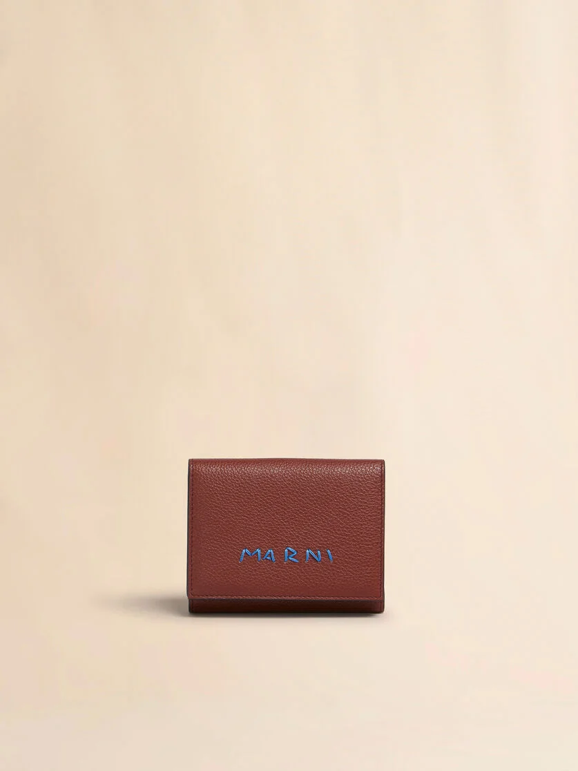 BROWN LEATHER TRIFOLD WALLET WITH MARNI MENDING EMBROIDERY - 1