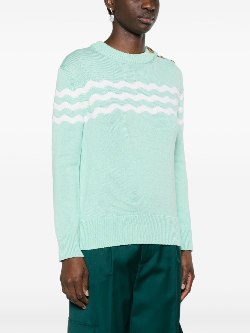 wave-pattern crew-neck jumper - 3