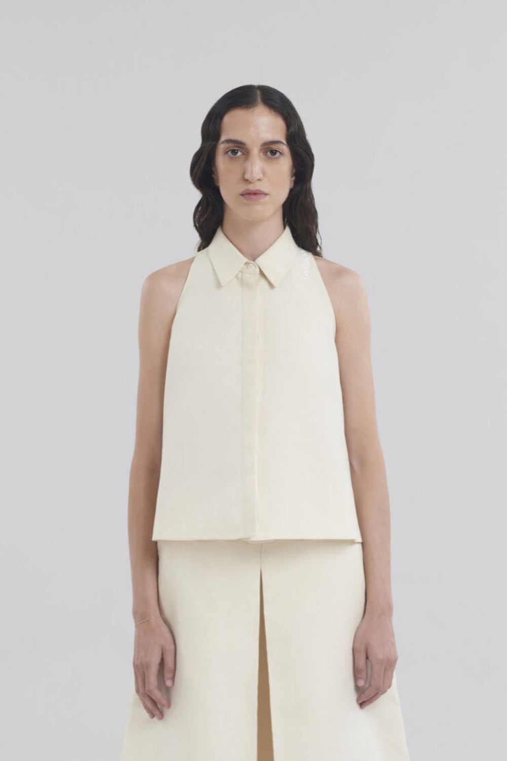 Ivory Cotton Flared Shirt with Marni Symbol - 2