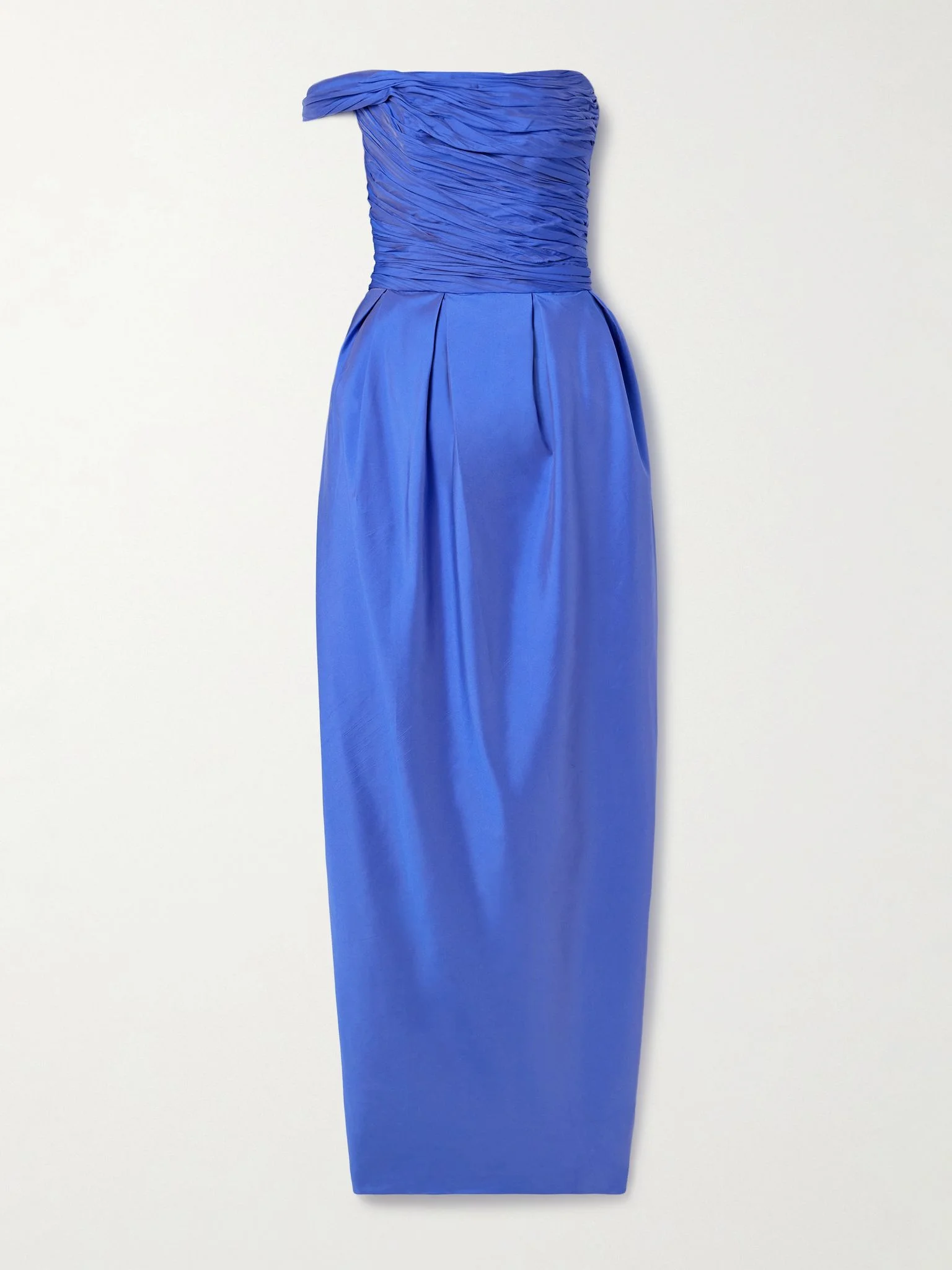 One-shoulder gathered plissé-taffeta gown Blue - 1