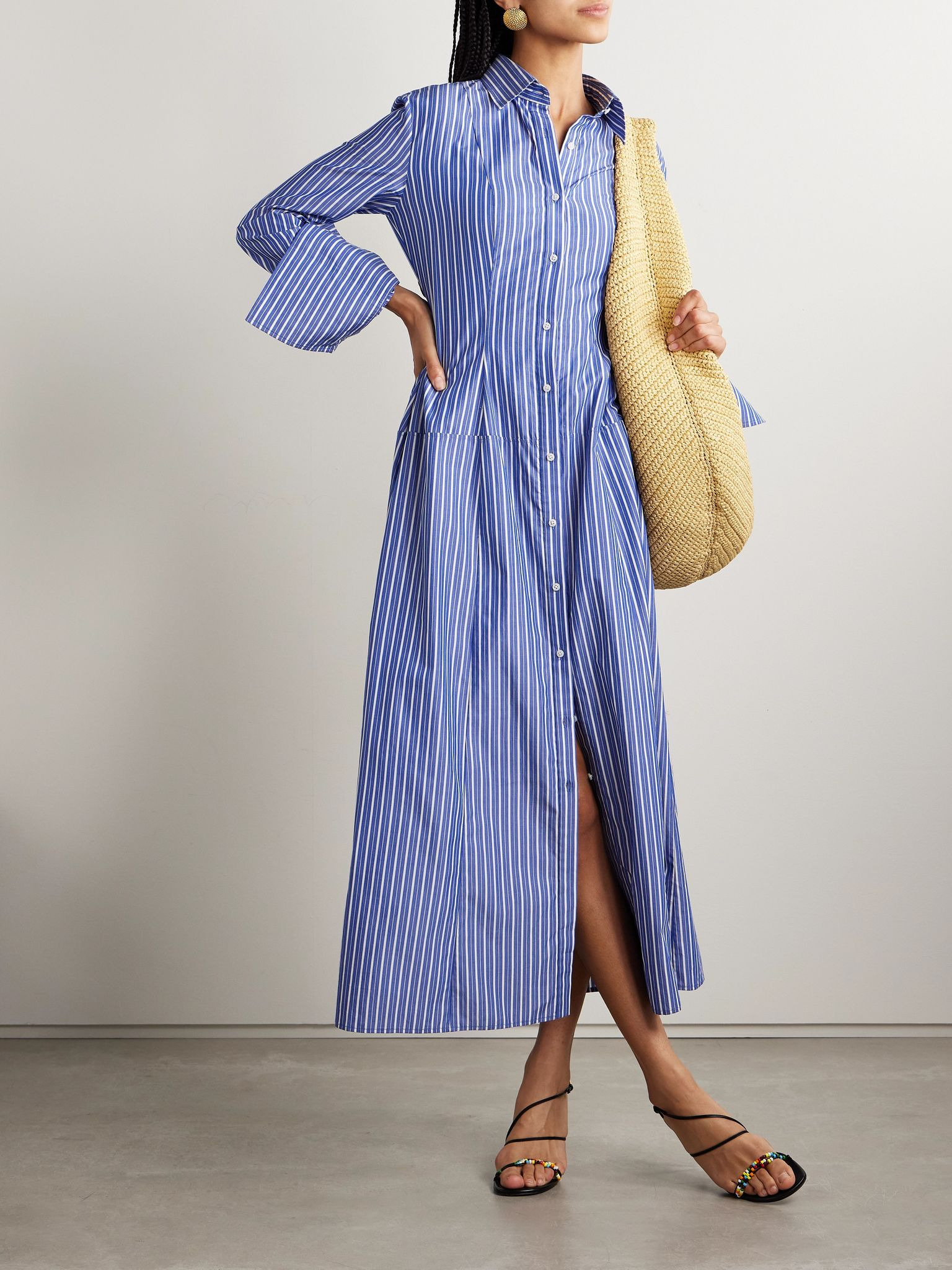 The Sammy striped cotton-poplin midi shirt dress Navy - 2
