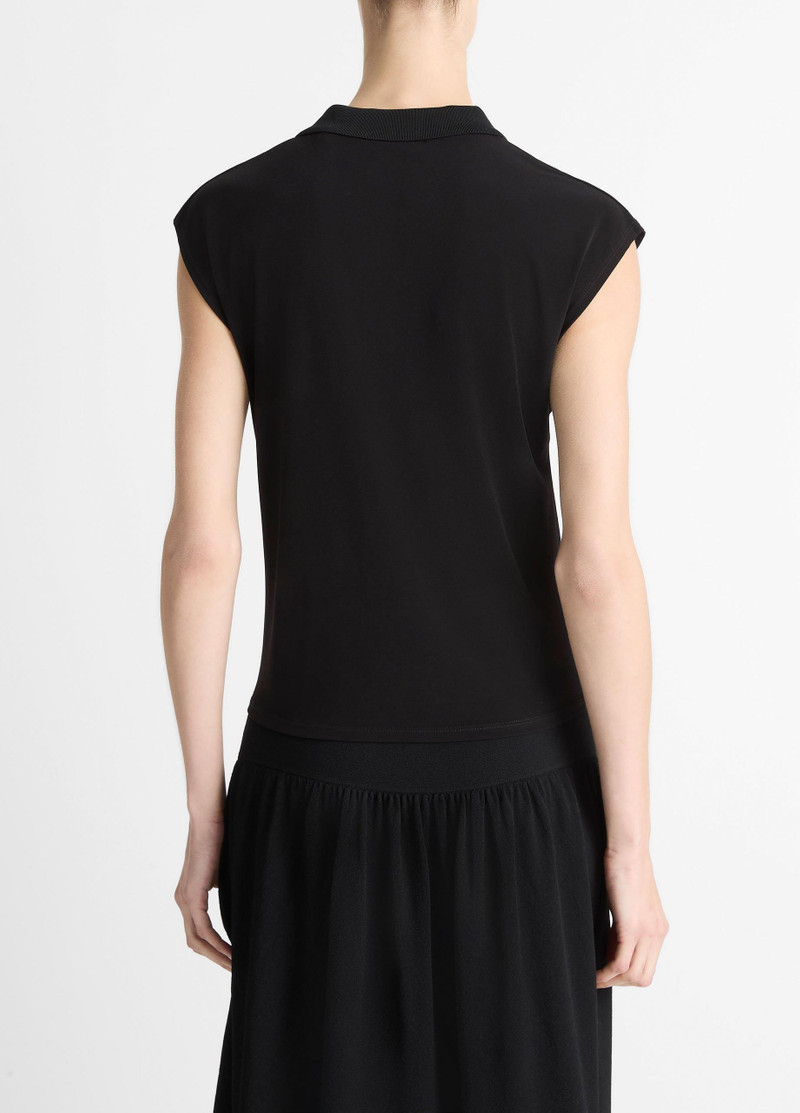 Vince Matte Jersey Cap-Sleeve Polo Top outlook
