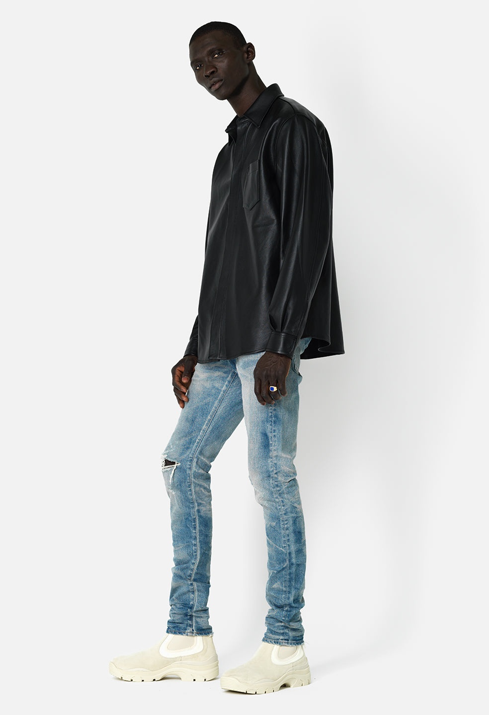 LEATHER CLOAK BUTTON UP - 4