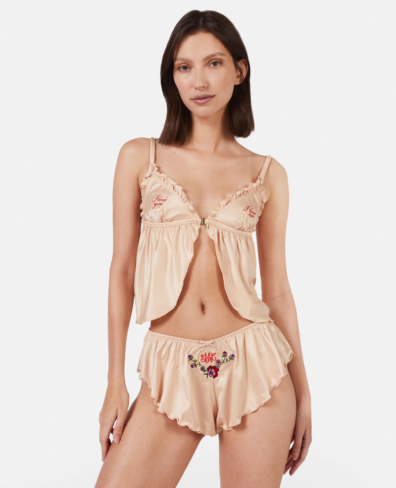 Stella McCartney 'Love You' Embroidery Satin Flounce Sleep Shorts outlook