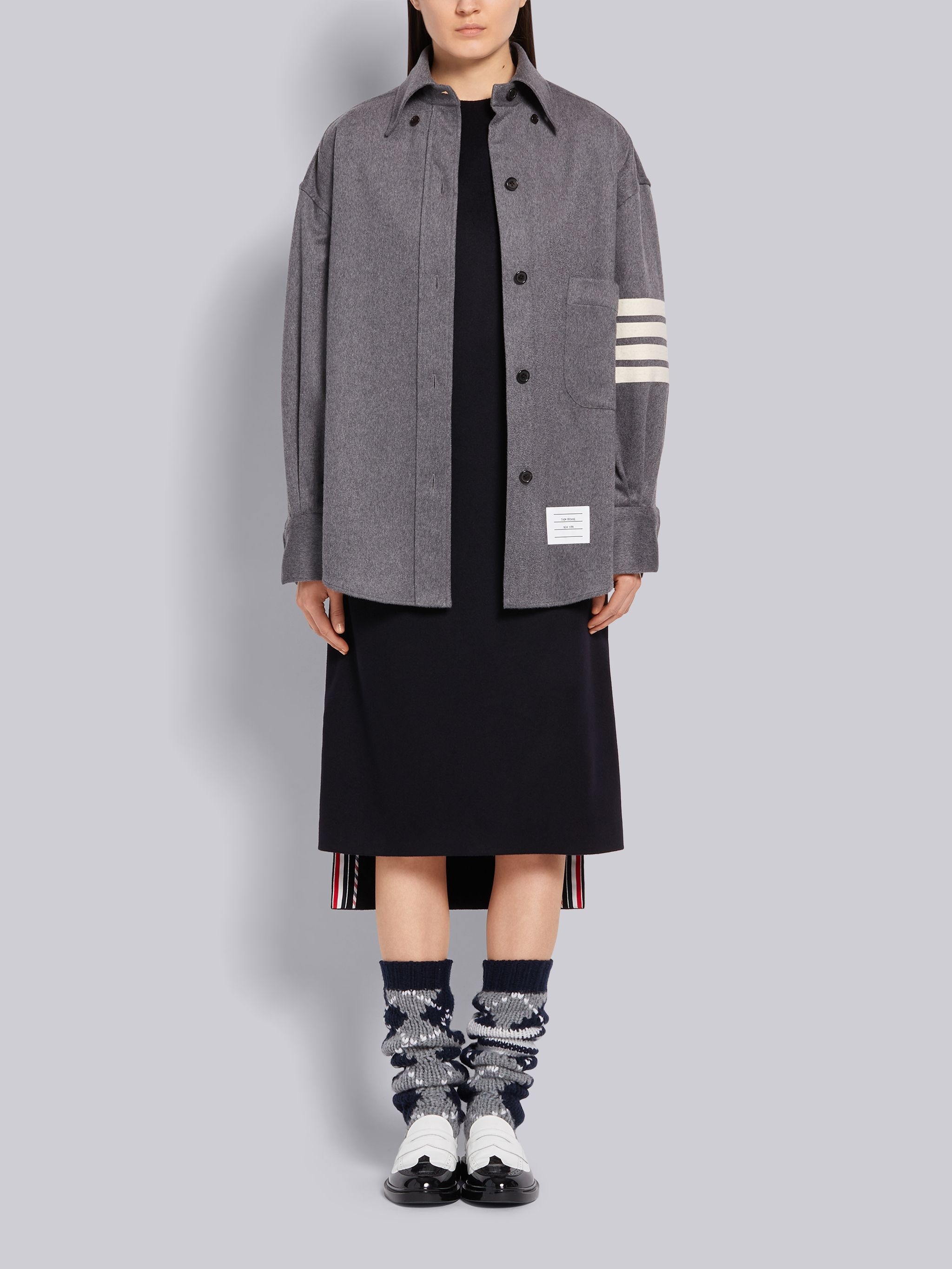 Navy Cashmere Long Sleeve Below the Knee Dress - 4