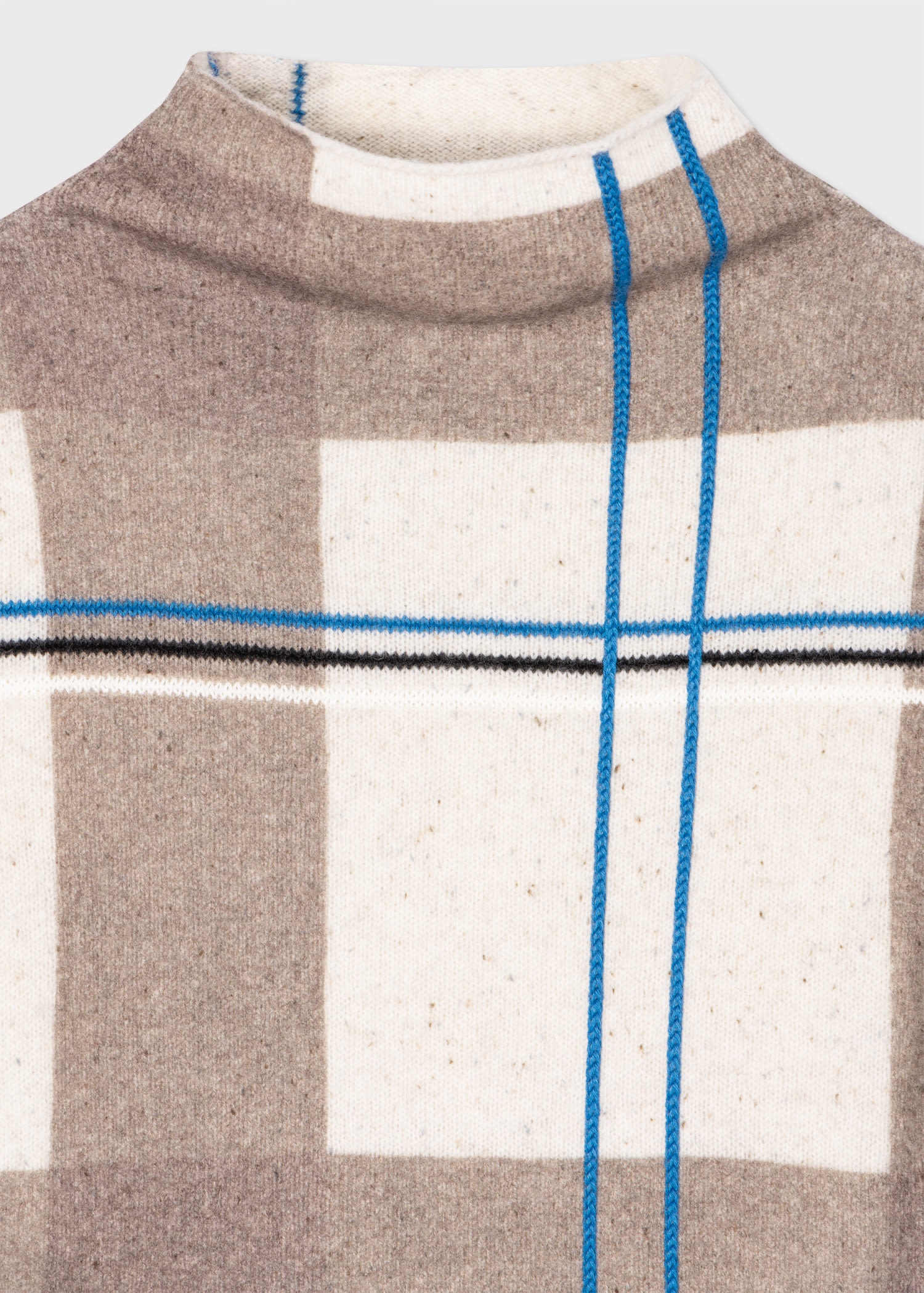 Intarsia Check Funnel Neck Top - 2