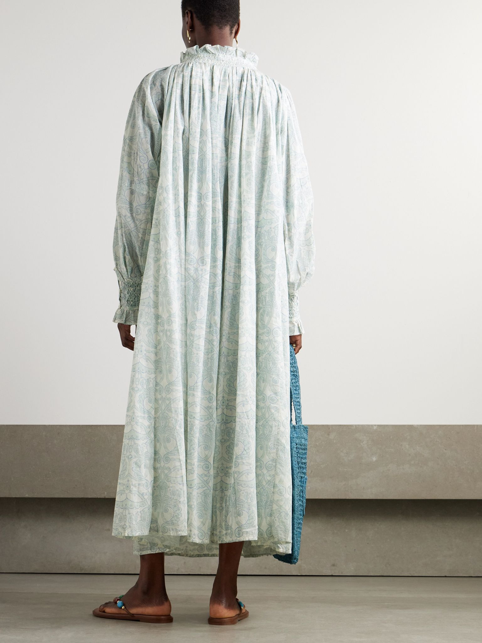Vladia tasseled printed cotton-voile midi dress Mint - 3