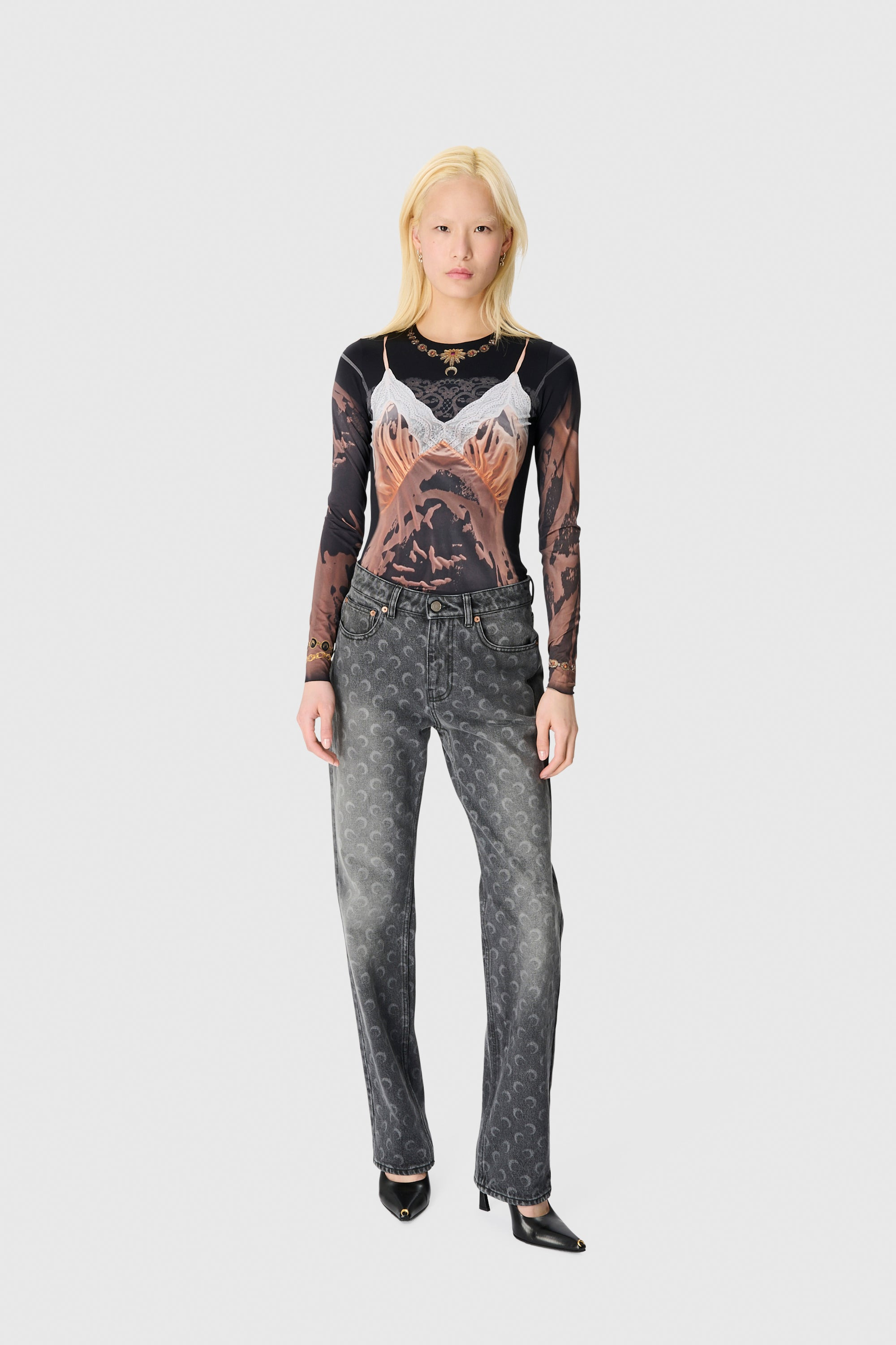 Moon Laser Grey Wash Denim Straight Jeans - 2