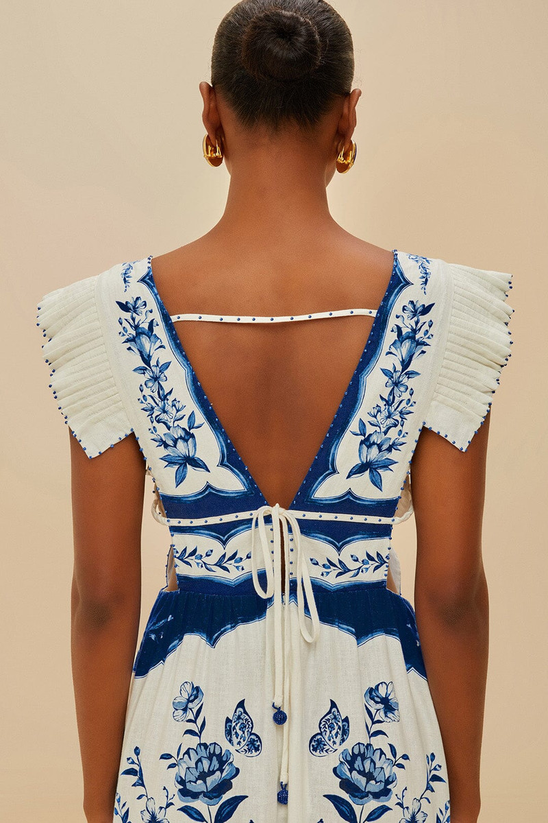 Off-White Porcelain Garden Butterlfy Lenzing™ Ecovero™ Euroflax™ Midi Dress 5