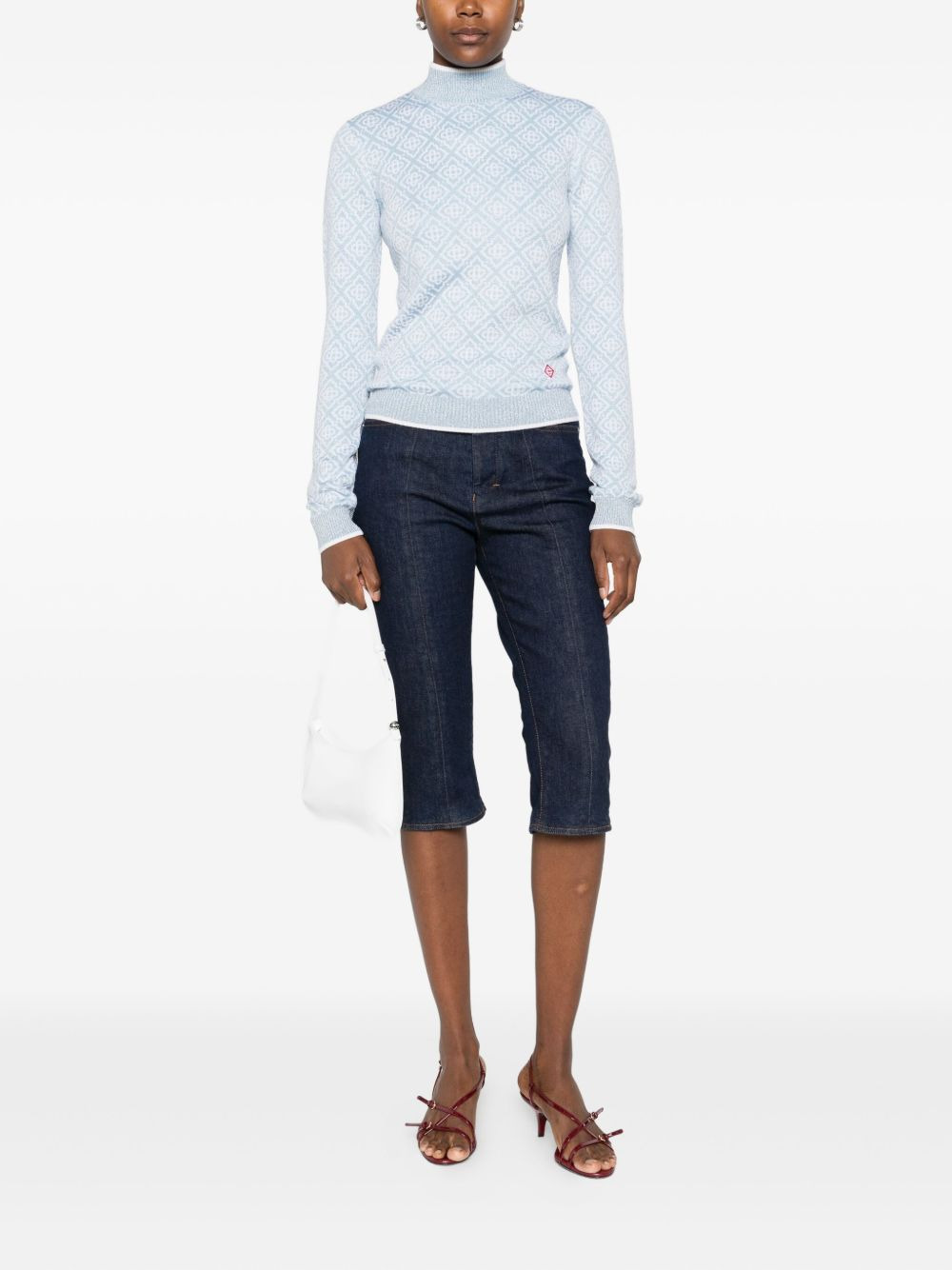 geometric-pattern mock-neck top - 2