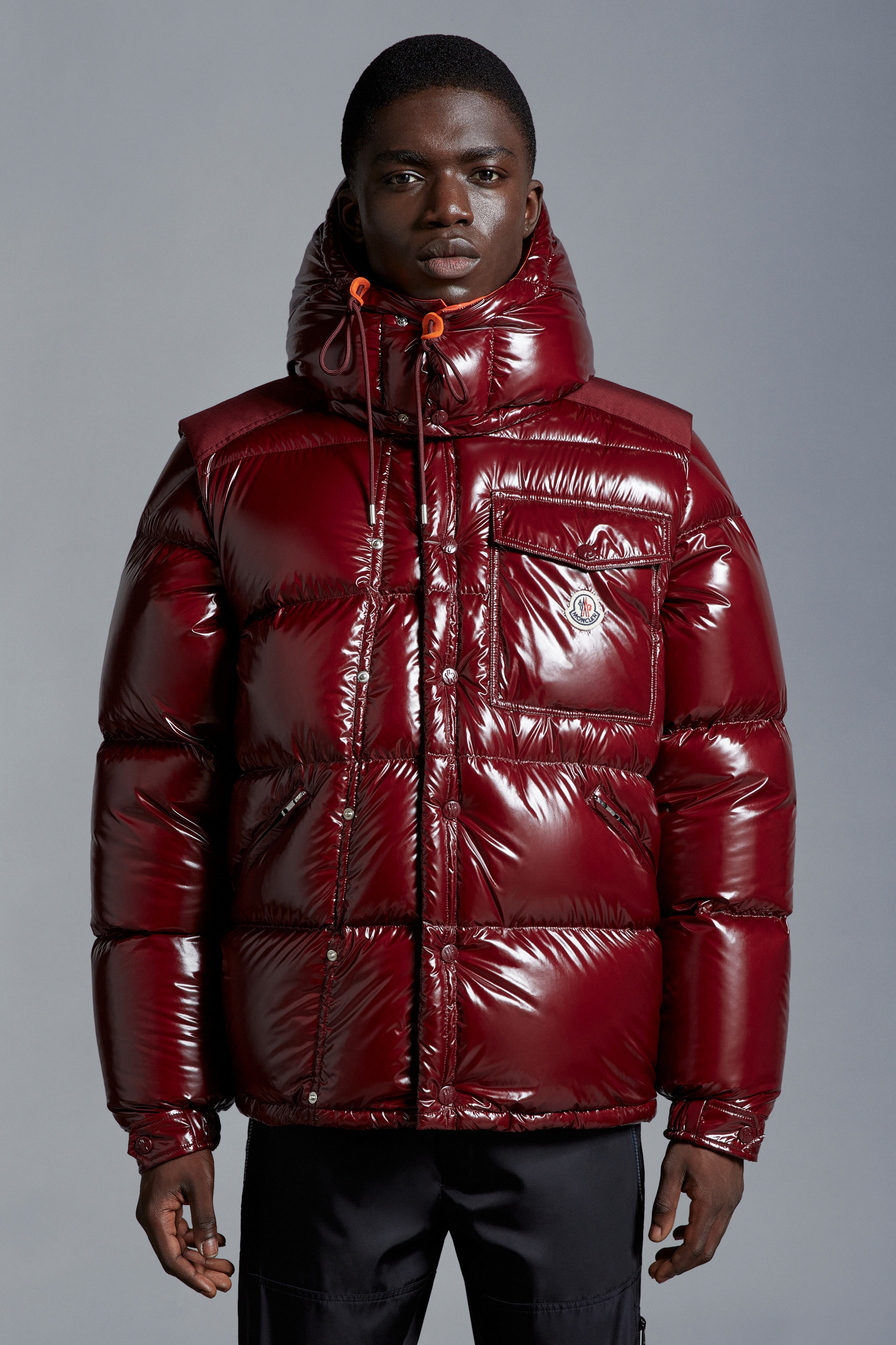 Red moncler hot sale coat men