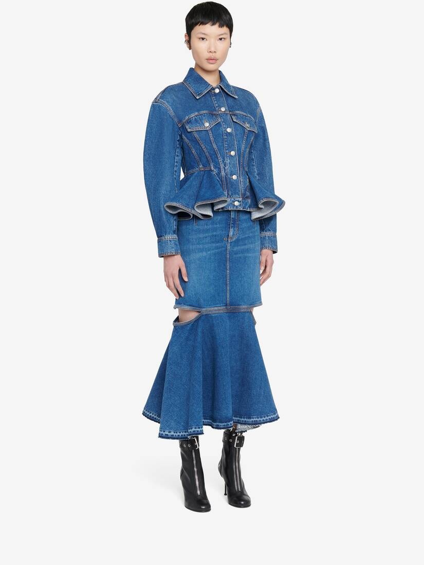 Women's Slashed Denim Skirt in Stone Washed - 3