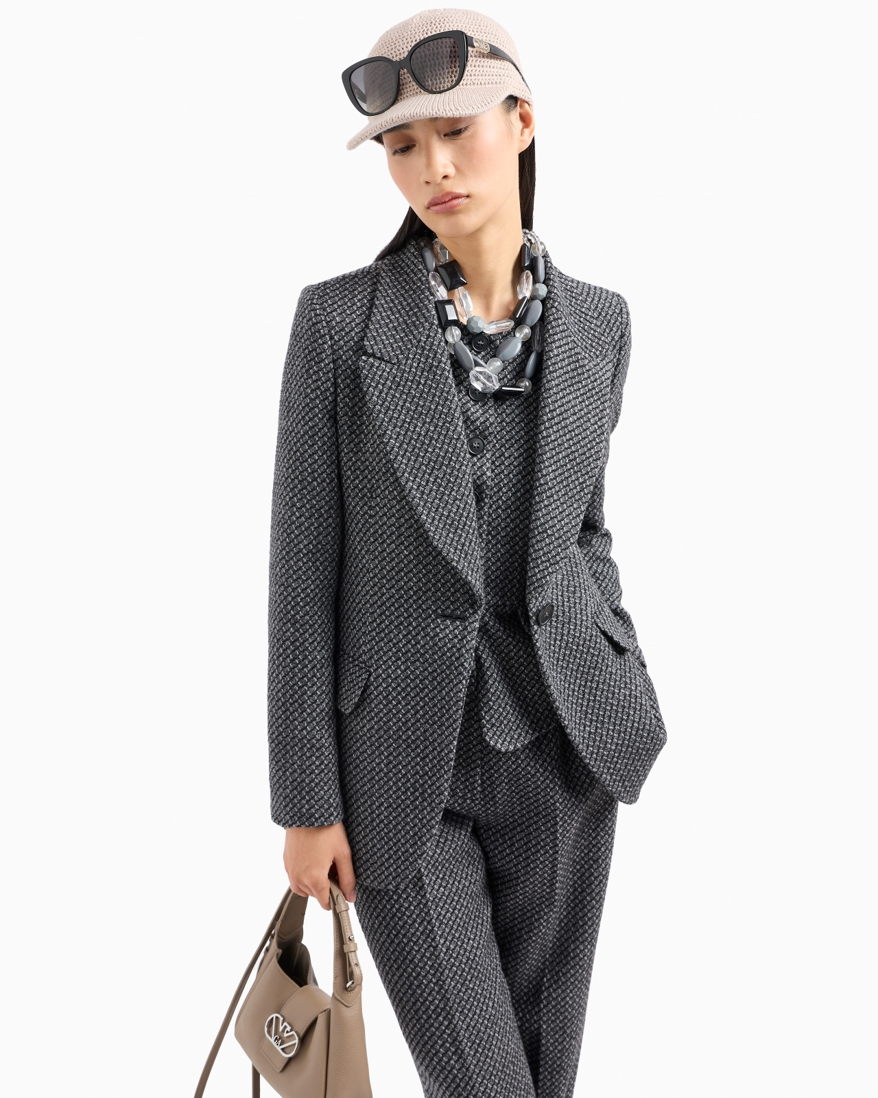 Single-breasted jacket in a mélange wool-blend knit with a textured pattern - 6