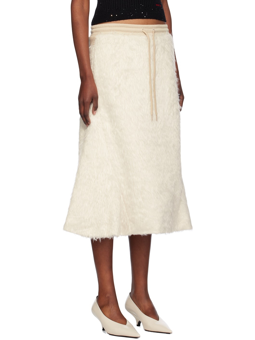 Beige Shaggy Faux-Fur Midi Skirt - 2