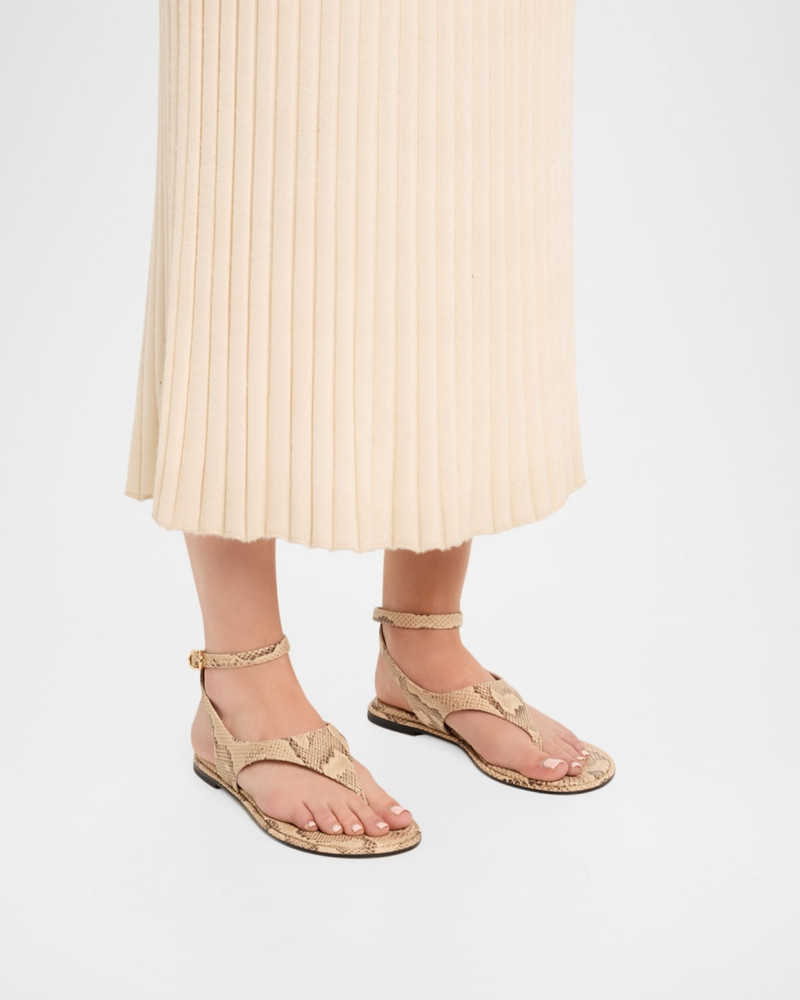 Stuart Weitzman Marley Snake-Embossed Leather Flat Thong Sandals outlook