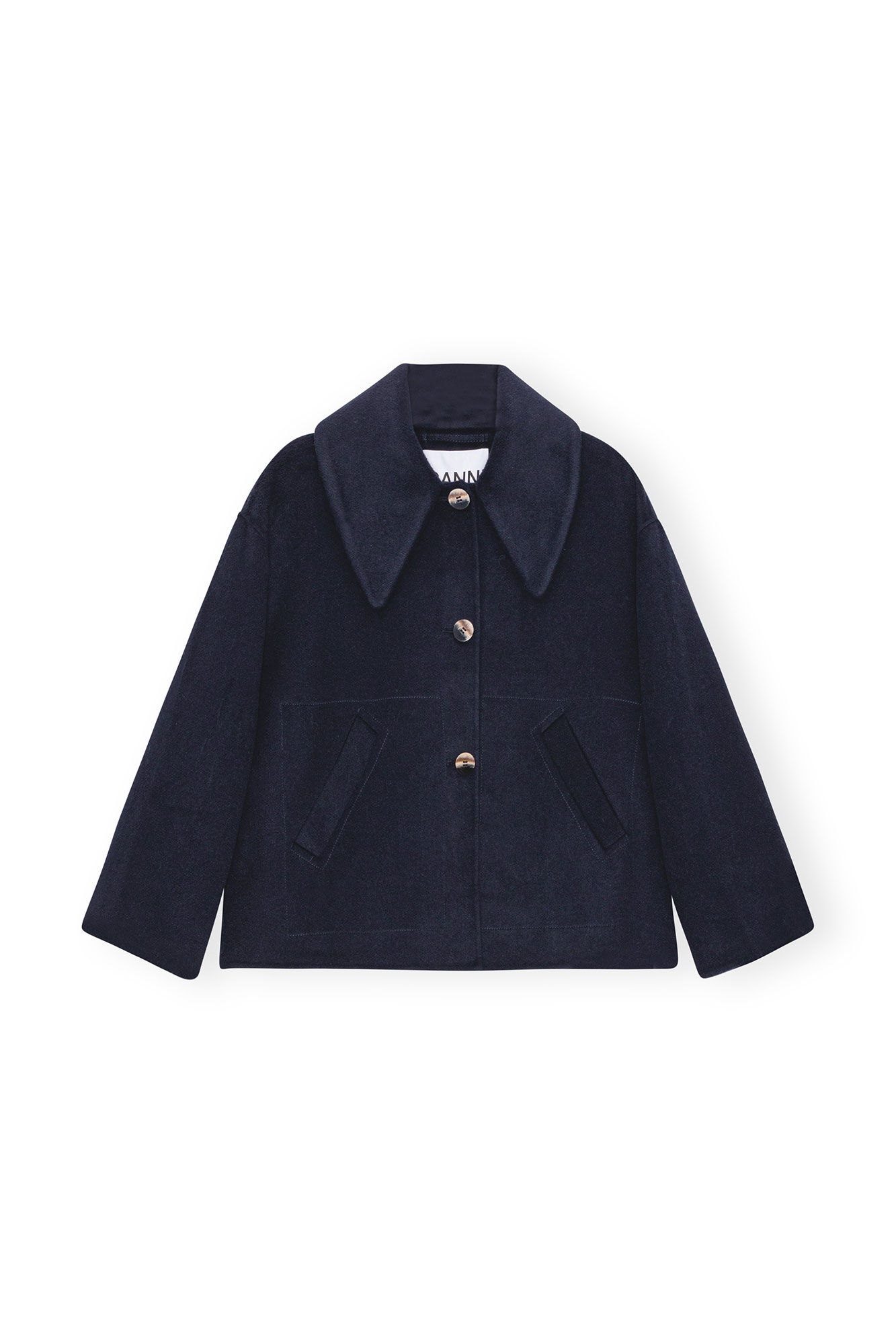 BLUE WOOL WIDE COLLAR JACKET - 1