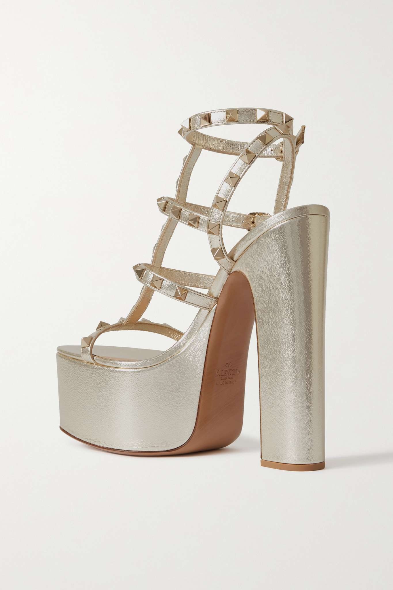 Valentino Garavani Rockstud 155 metallic leather platform sandals - 3