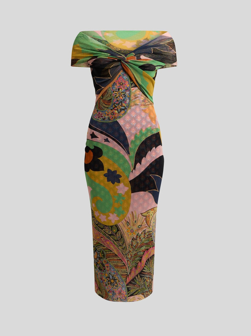 TULLE MIDI DRESS WITH OPEN SHOULDERS AND TWO PRINTS 1