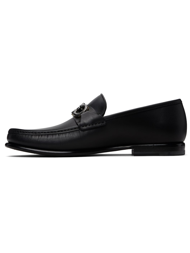 FERRAGAMO Black Gancini Buckle Loafers outlook