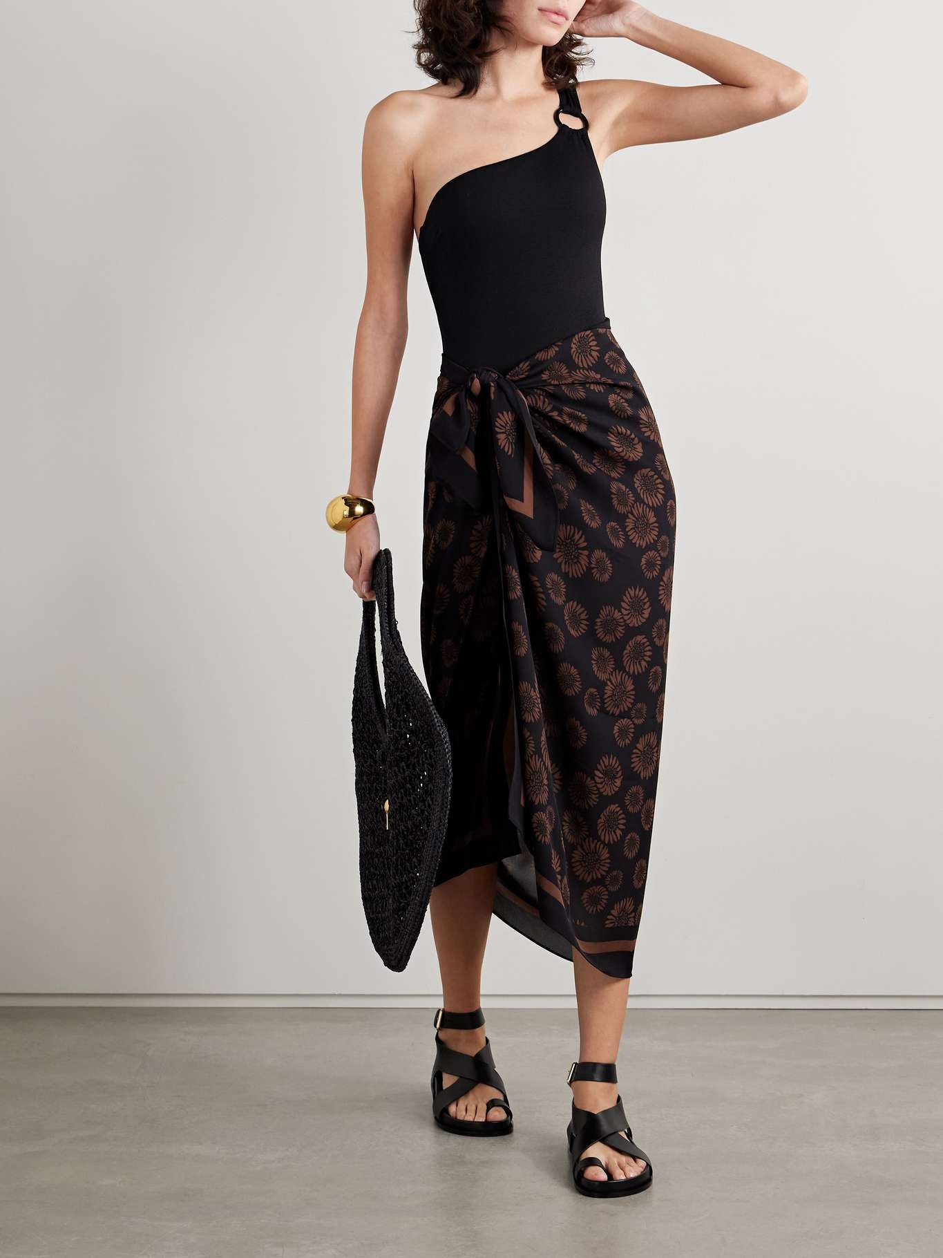 MATTEAU One-shoulder embellished stretch recycled-crepe