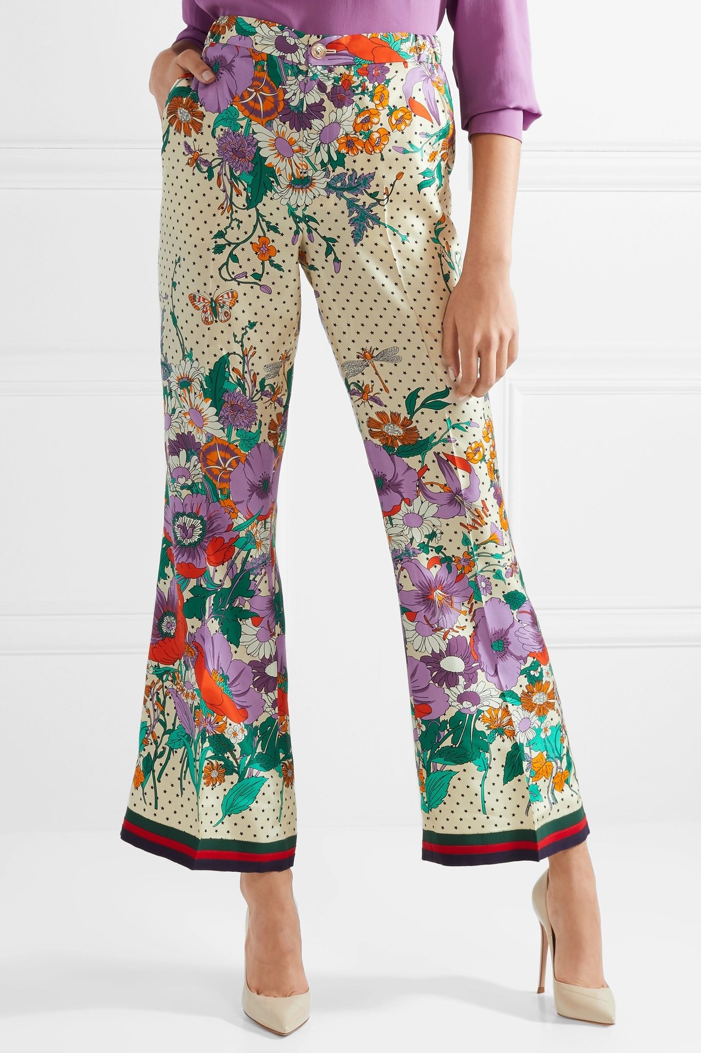 Printed silk-charmeuse wide-leg pants - 3