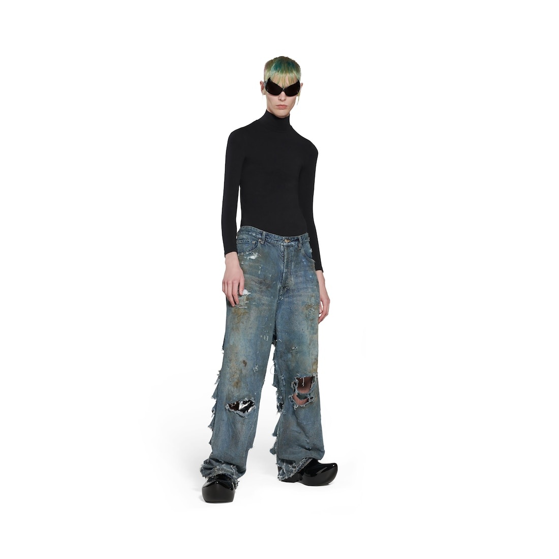 BALENCIAGA Super Destroyed Baggy Pants in Light Blue