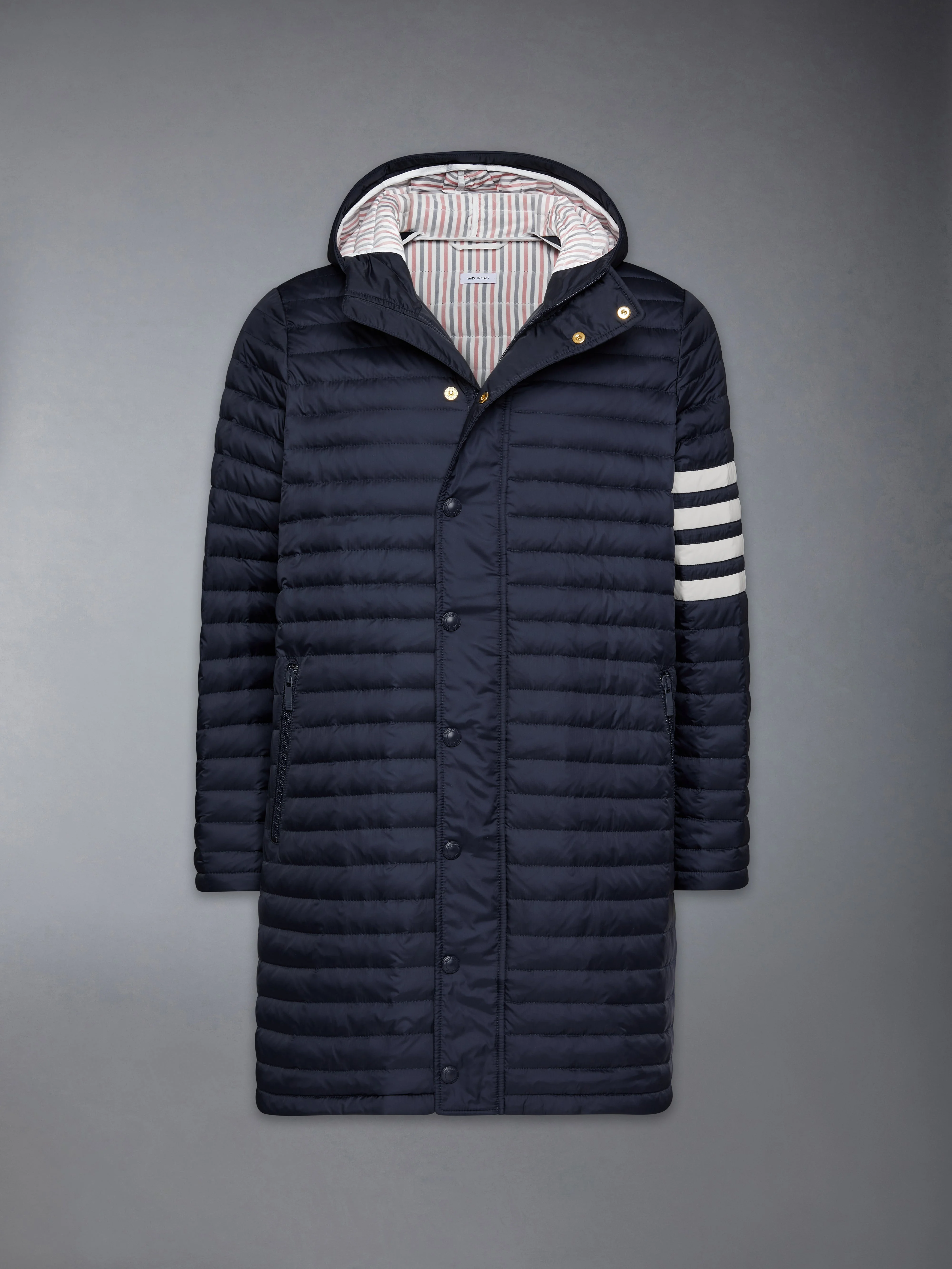 MATTE FINISH NYLON DOWN FILL QUILTED 4-BAR HOOD COAT - 1