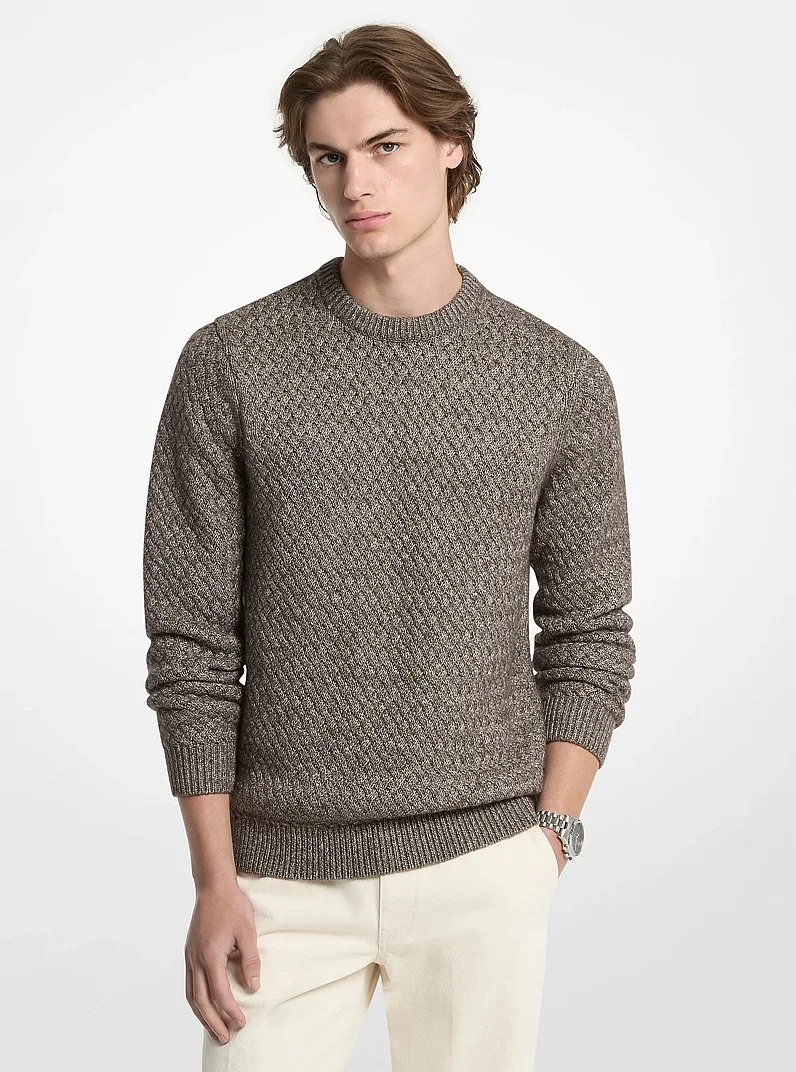 Crosshatch Cotton Blend Sweater - 1