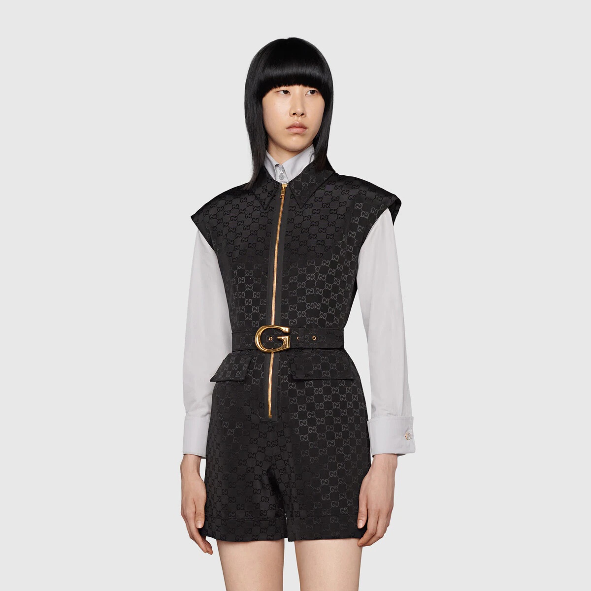 Faille jumpsuit with G buckle belt - 3