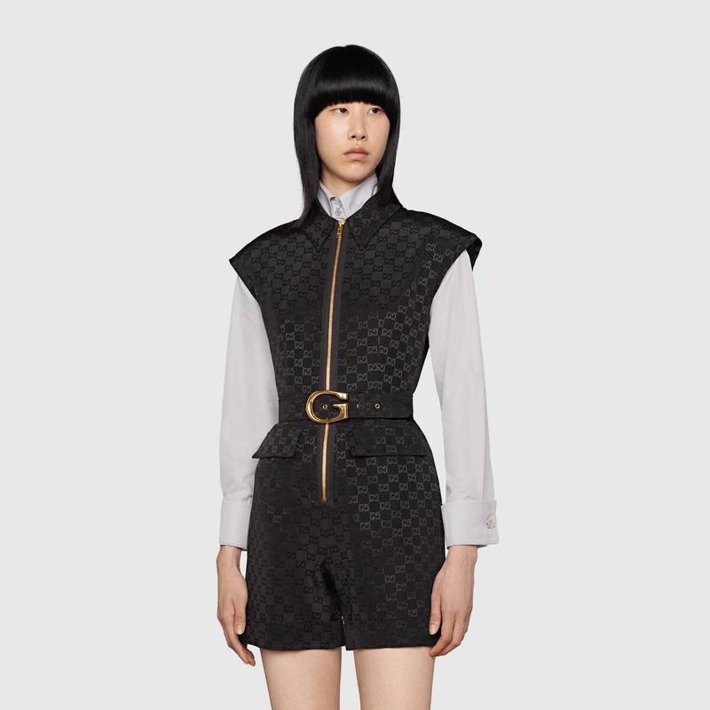 Faille jumpsuit with G buckle belt 3